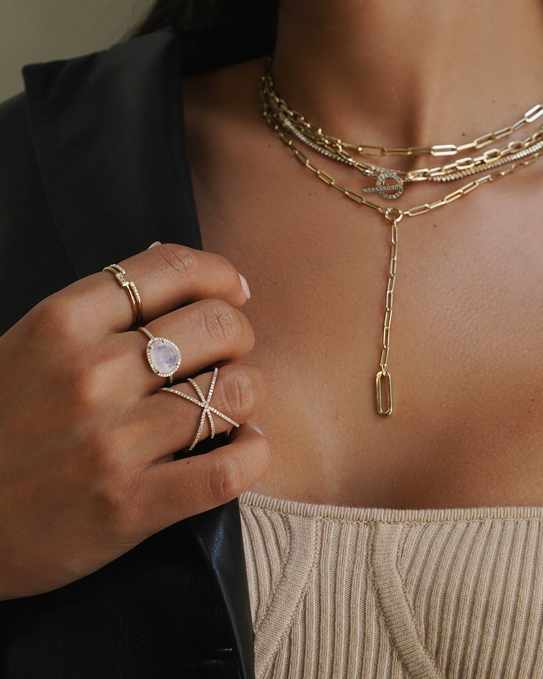 14k Gold Large Paper Clip Lariat Necklace Chains Zoe Lev Jewelry