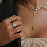 14k Gold Large Paper Clip Lariat Necklace Chains Zoe Lev Jewelry