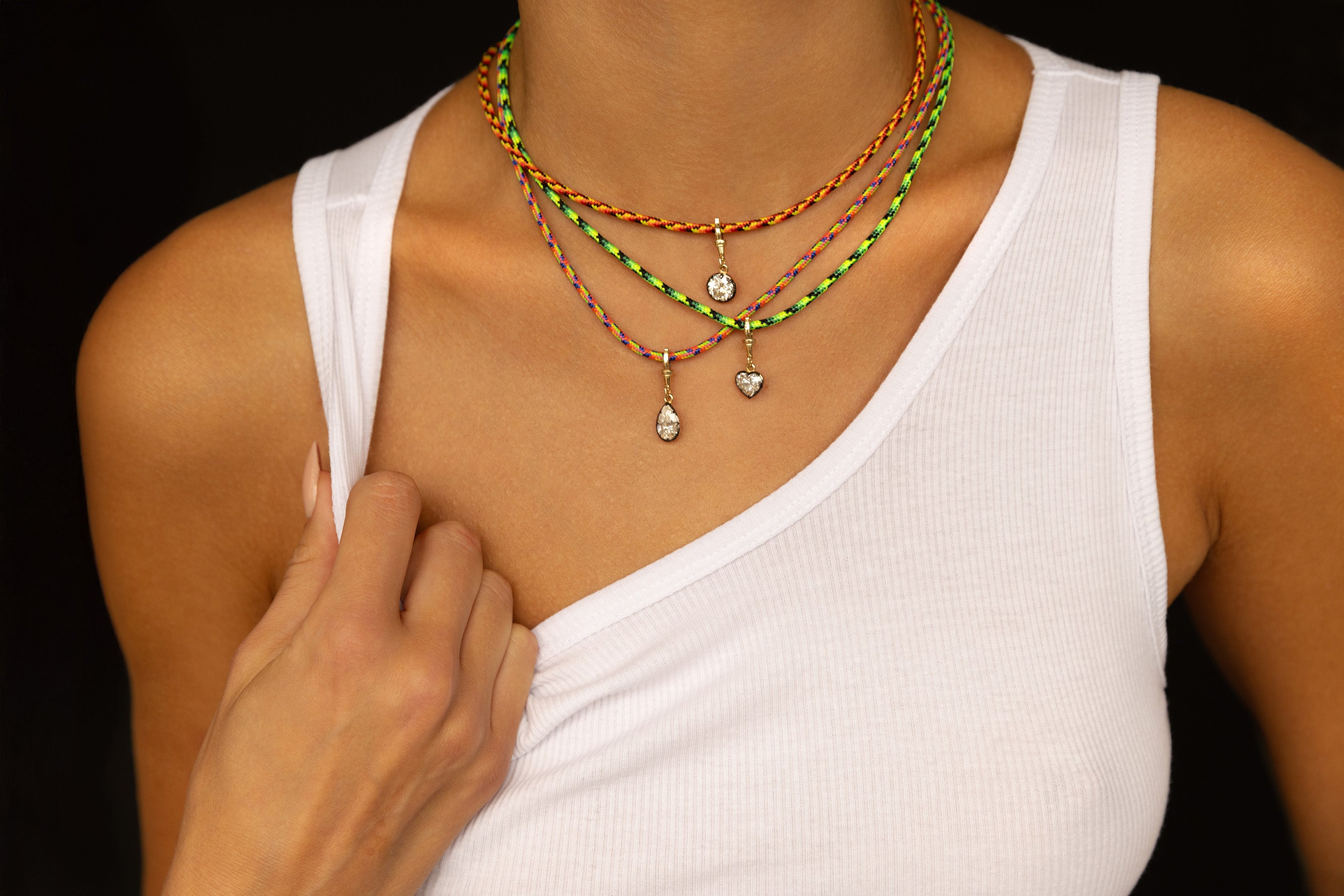 14K Paracord Necklace With Black Rhodium Lab Diamond