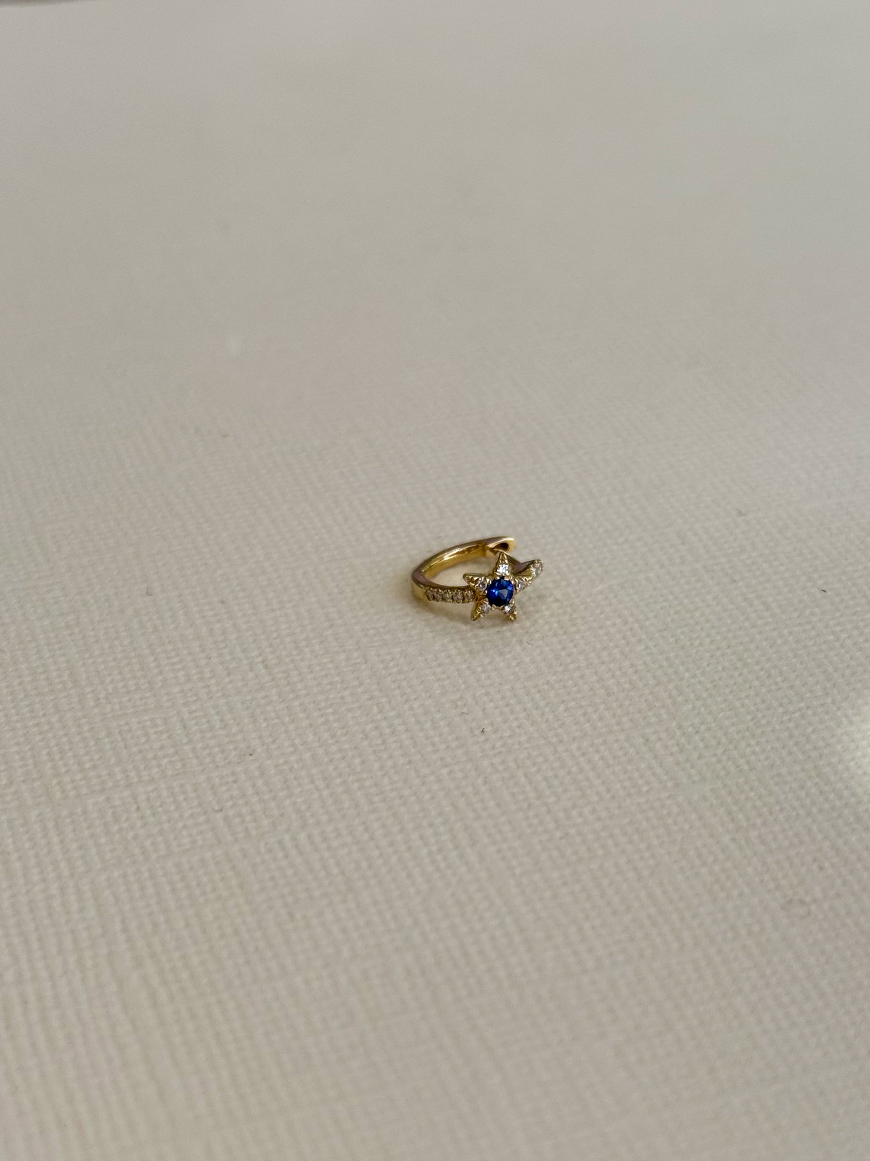 Pave Diamond Star Huggie with Blue Sapphire - Single SAMPLE SALE Zoe Lev Jewelry