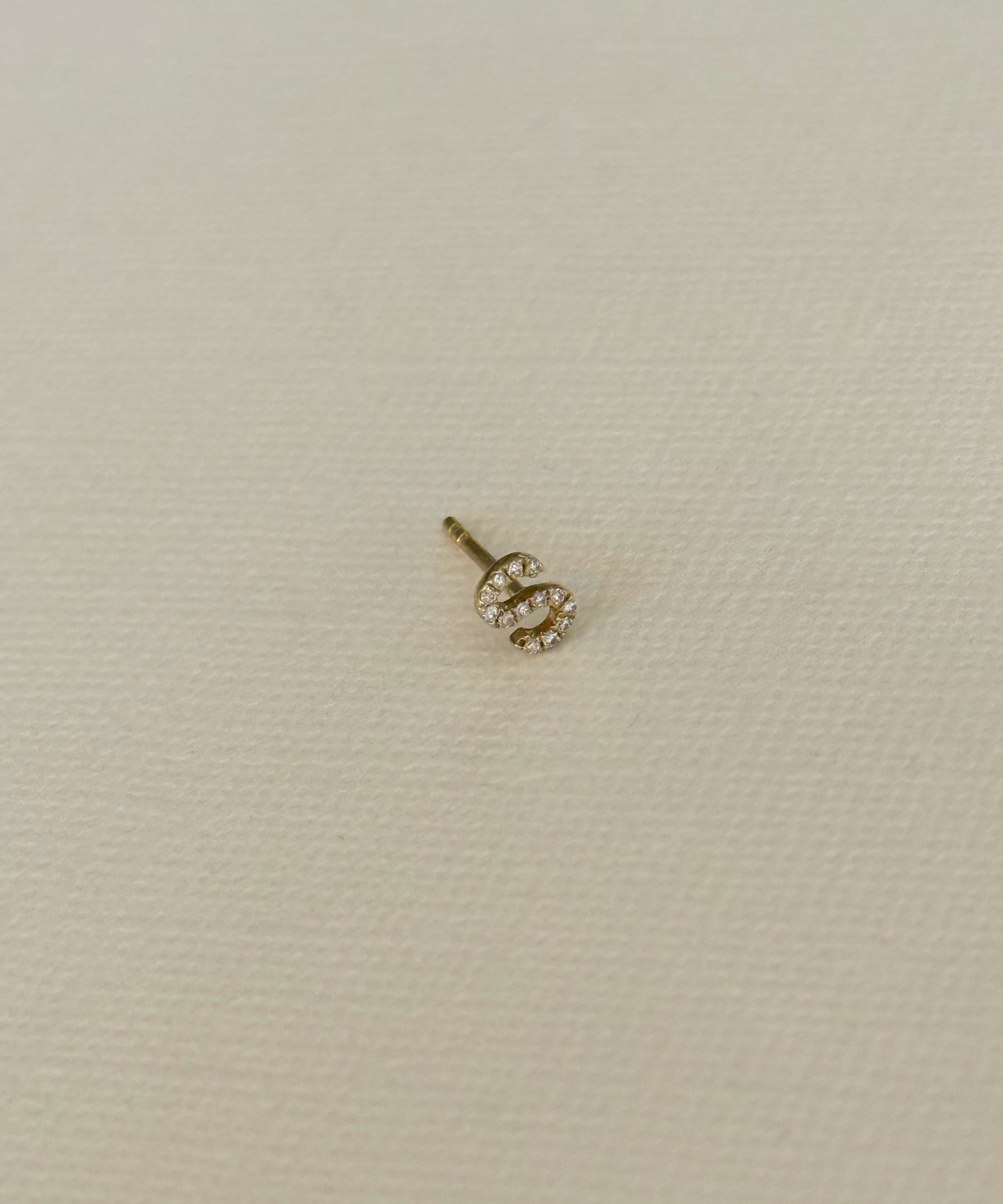 Pave Diamond Initial 'S' Stud - Single SAMPLE SALE Zoe Lev Jewelry