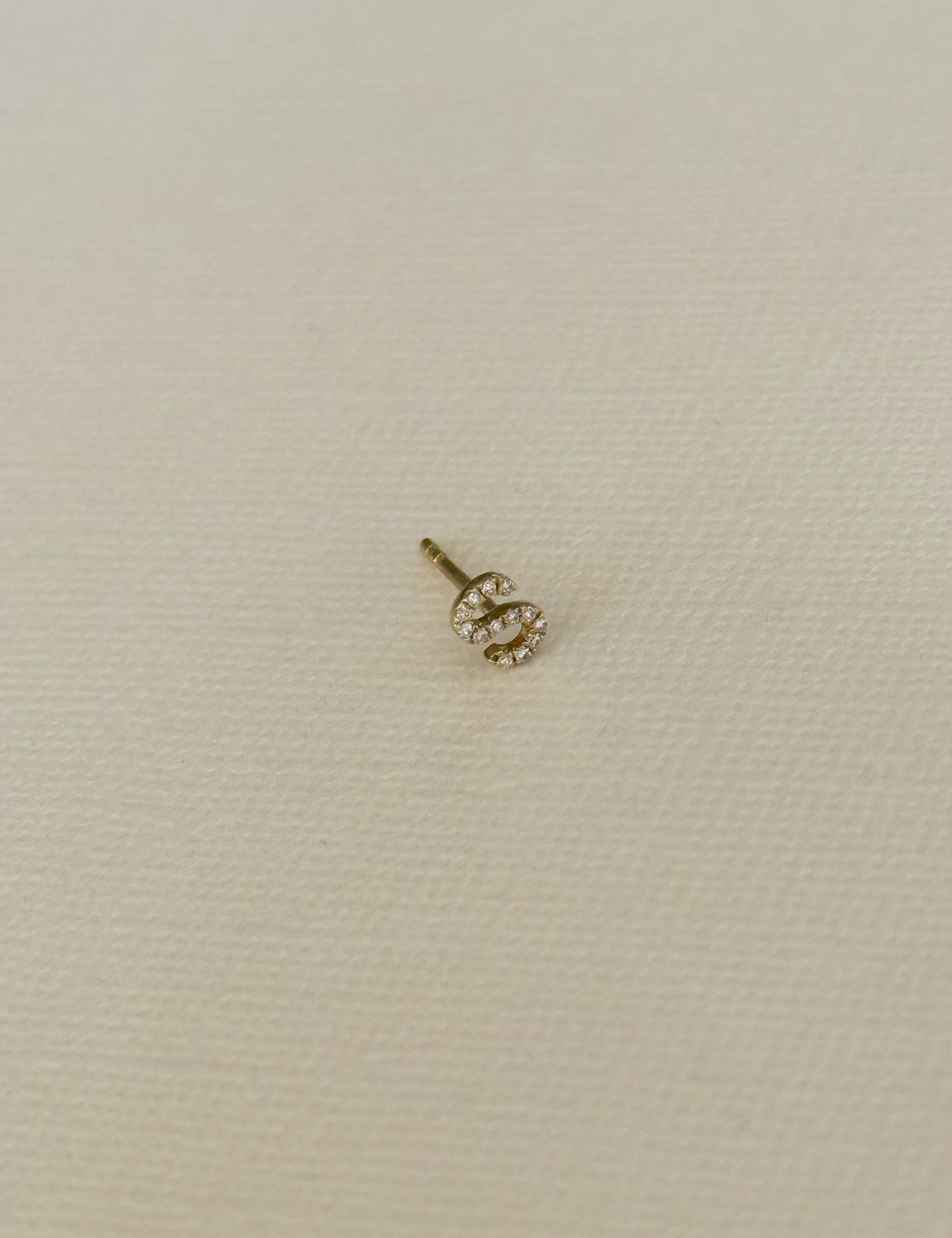 Pave Diamond Initial 'S' Stud - Single SAMPLE SALE Zoe Lev Jewelry