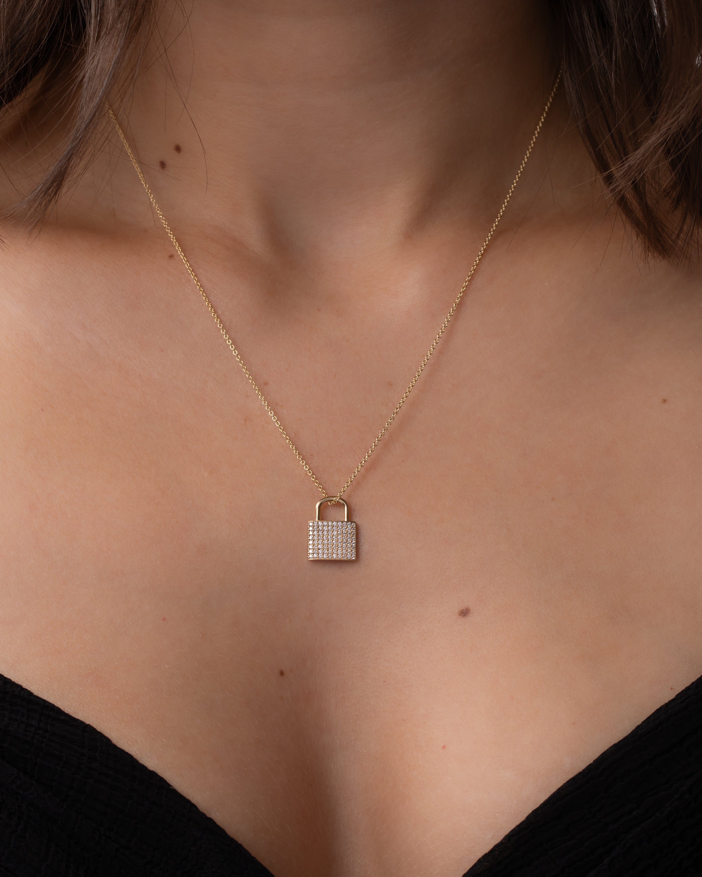 Pave Diamond Lock Pendant SAMPLE SALE Zoe Lev Jewelry