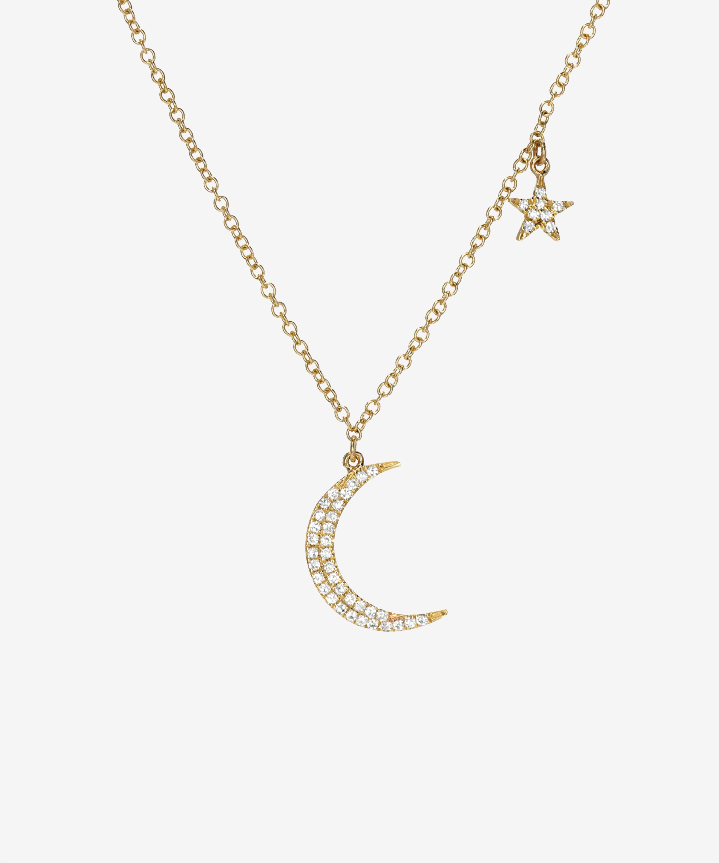 Pave Diamond Moon and Star Necklace Zoe Lev Jewelry
