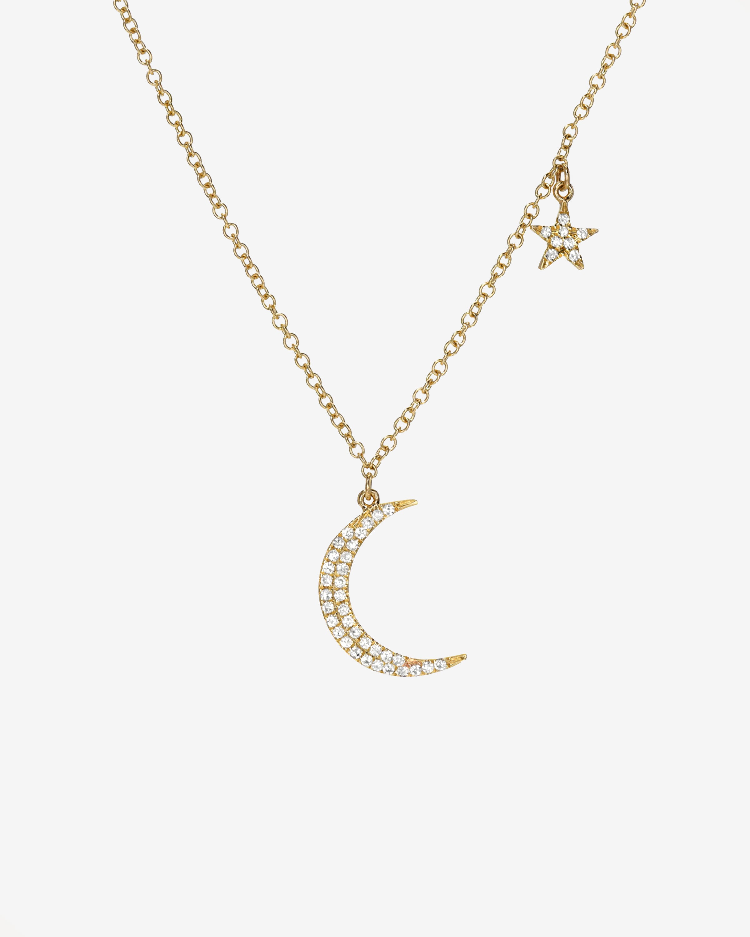 Pave Diamond Moon and Star Necklace Zoe Lev Jewelry