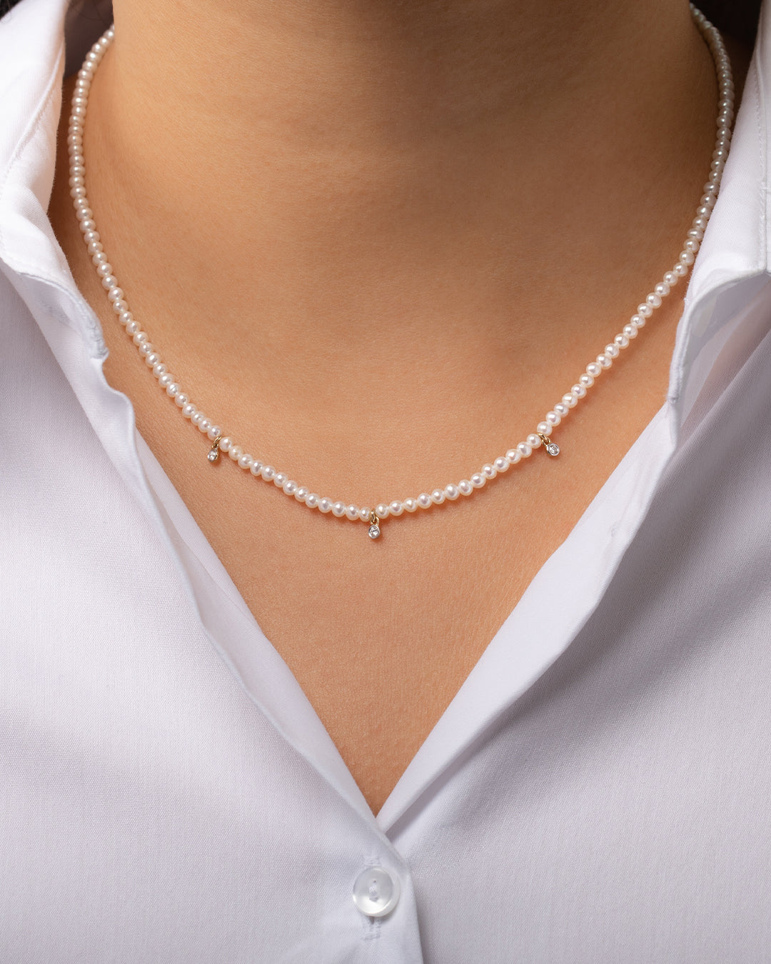 Pearl Beaded with Diamond Bezel Necklace - Zoe Lev Jewelry