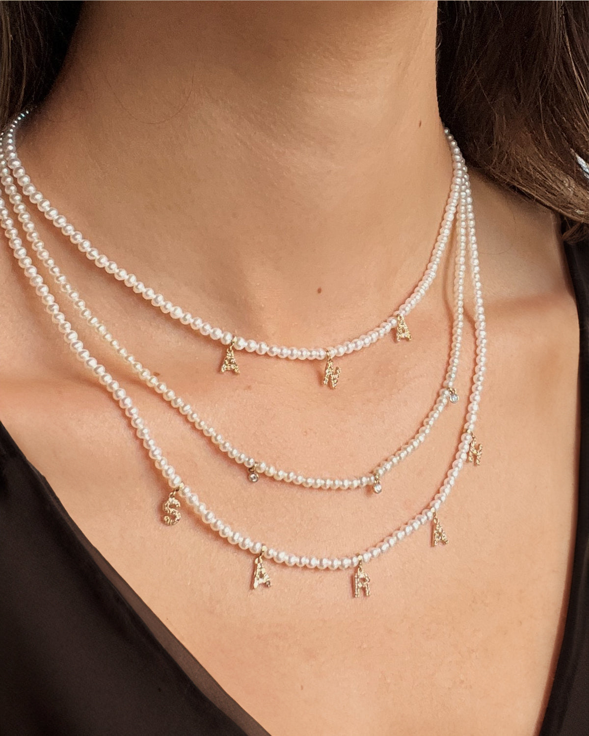 Pearl Beaded with Diamond Initials Necklace