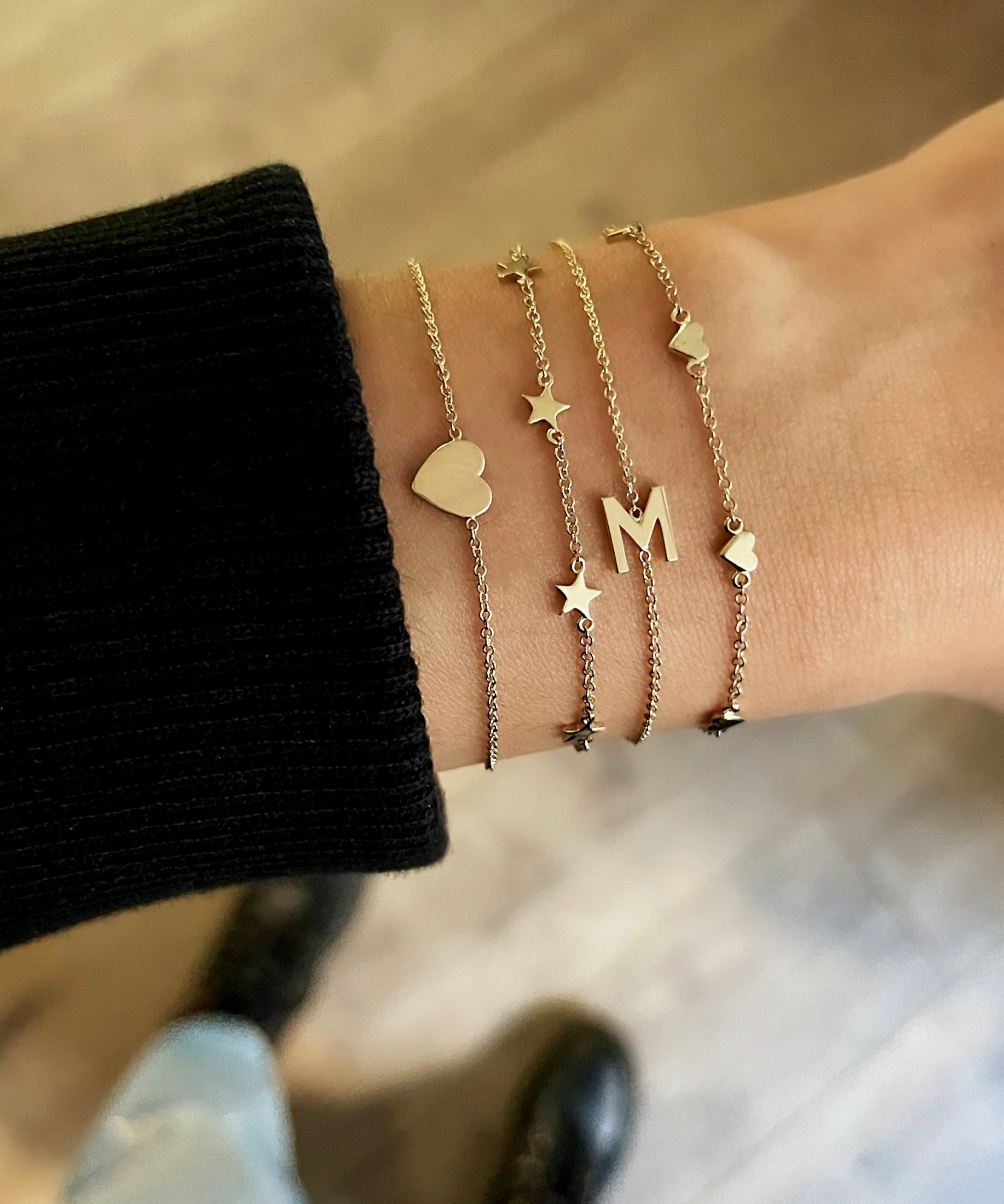 14k Gold Hearts Charm Bracelet Zoe Lev Jewelry