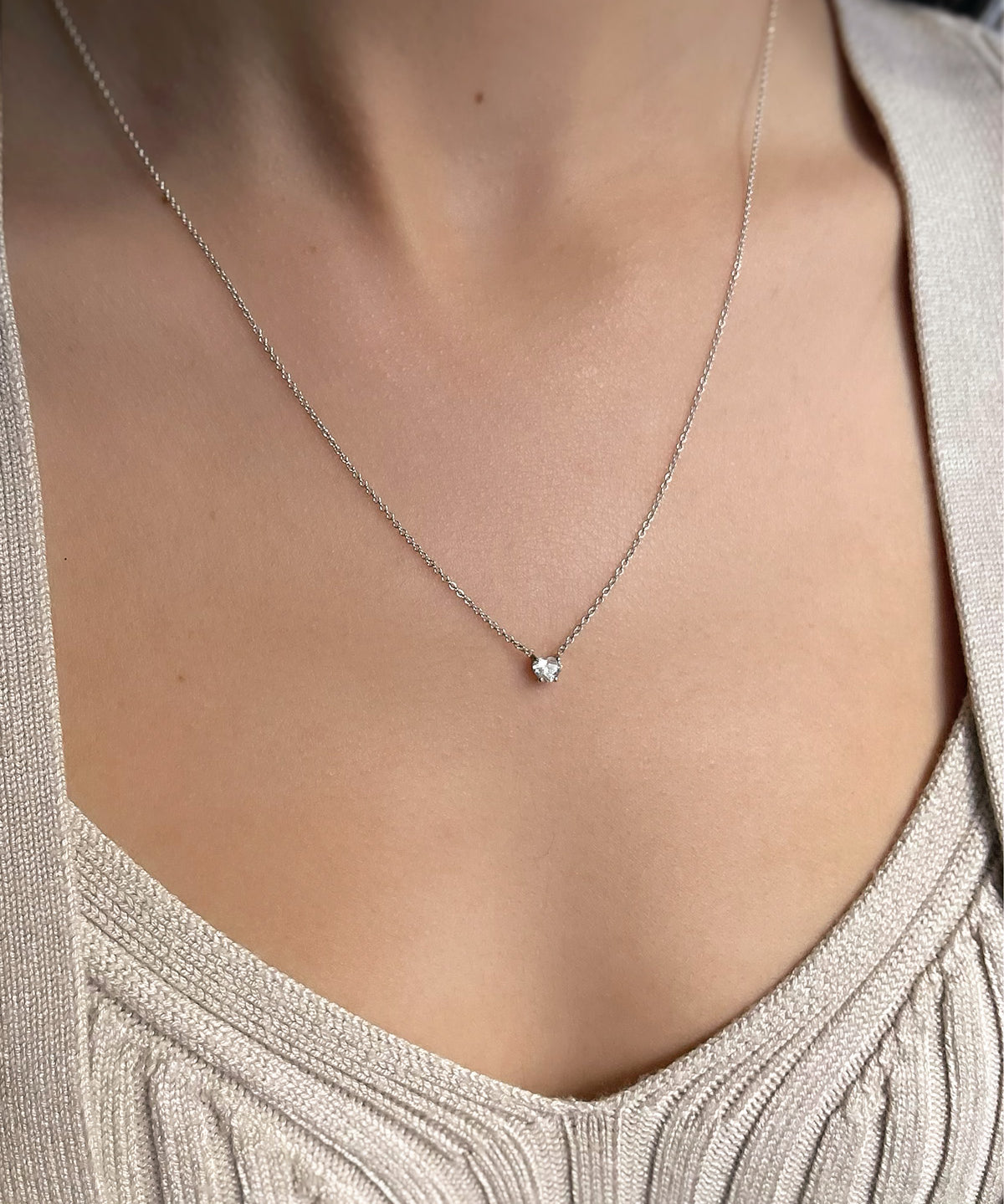 4 Prong Heart Cut Diamond Necklace - 18" SAMPLE SALE Zoe Lev Jewelry
