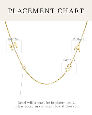 14k Gold Asymmetrical Initial and Bezel Diamond Necklace