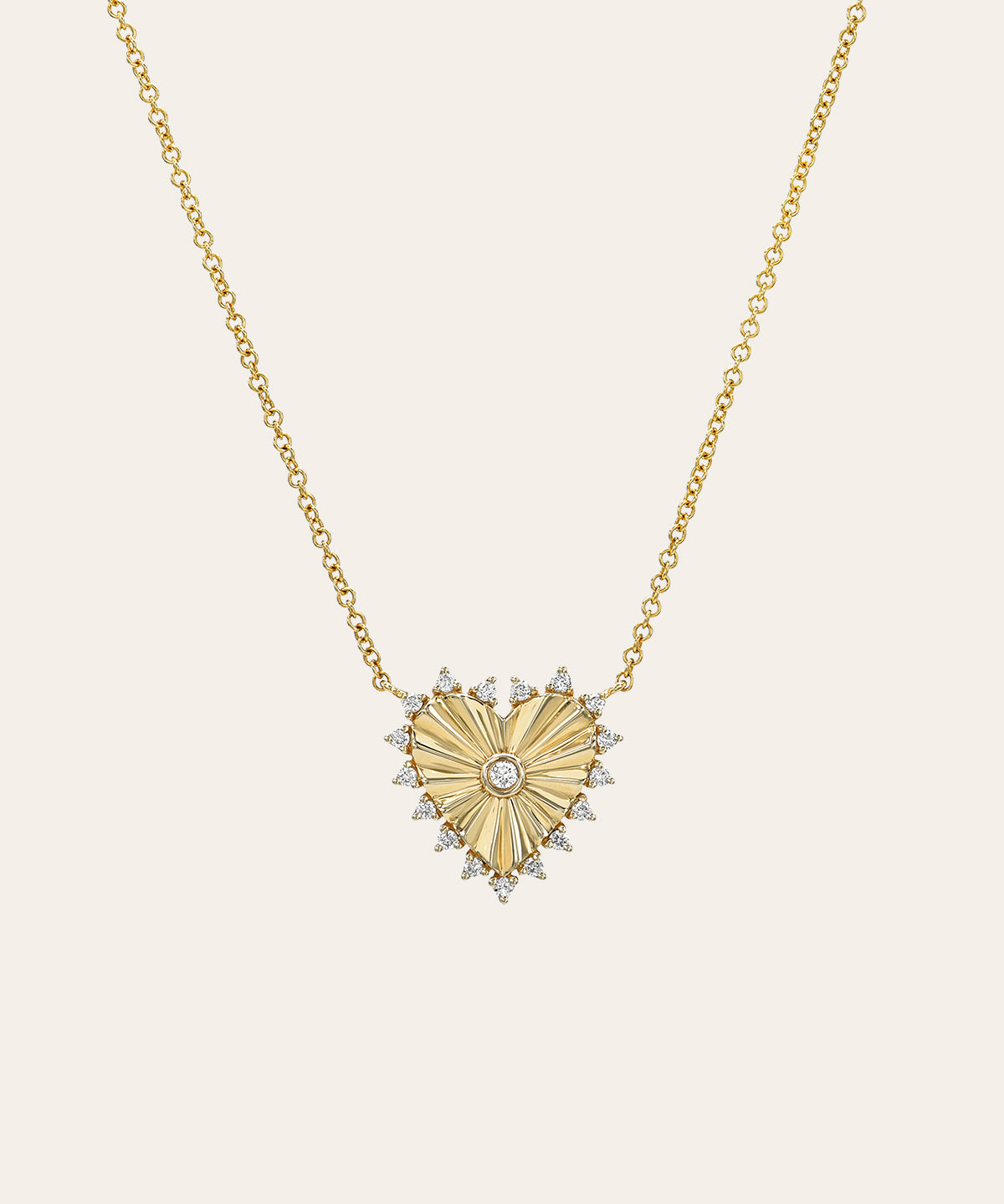 Diamond Framed Small Pleated Heart Necklace Zoe Lev Jewelry