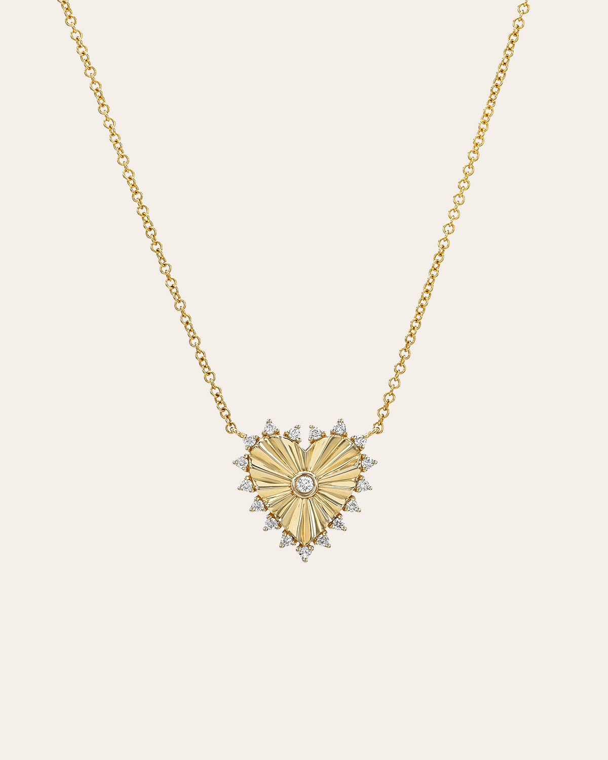 Diamond Framed Small Pleated Heart Necklace Zoe Lev Jewelry