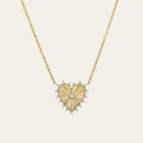 Diamond Framed Small Pleated Heart Necklace Zoe Lev Jewelry