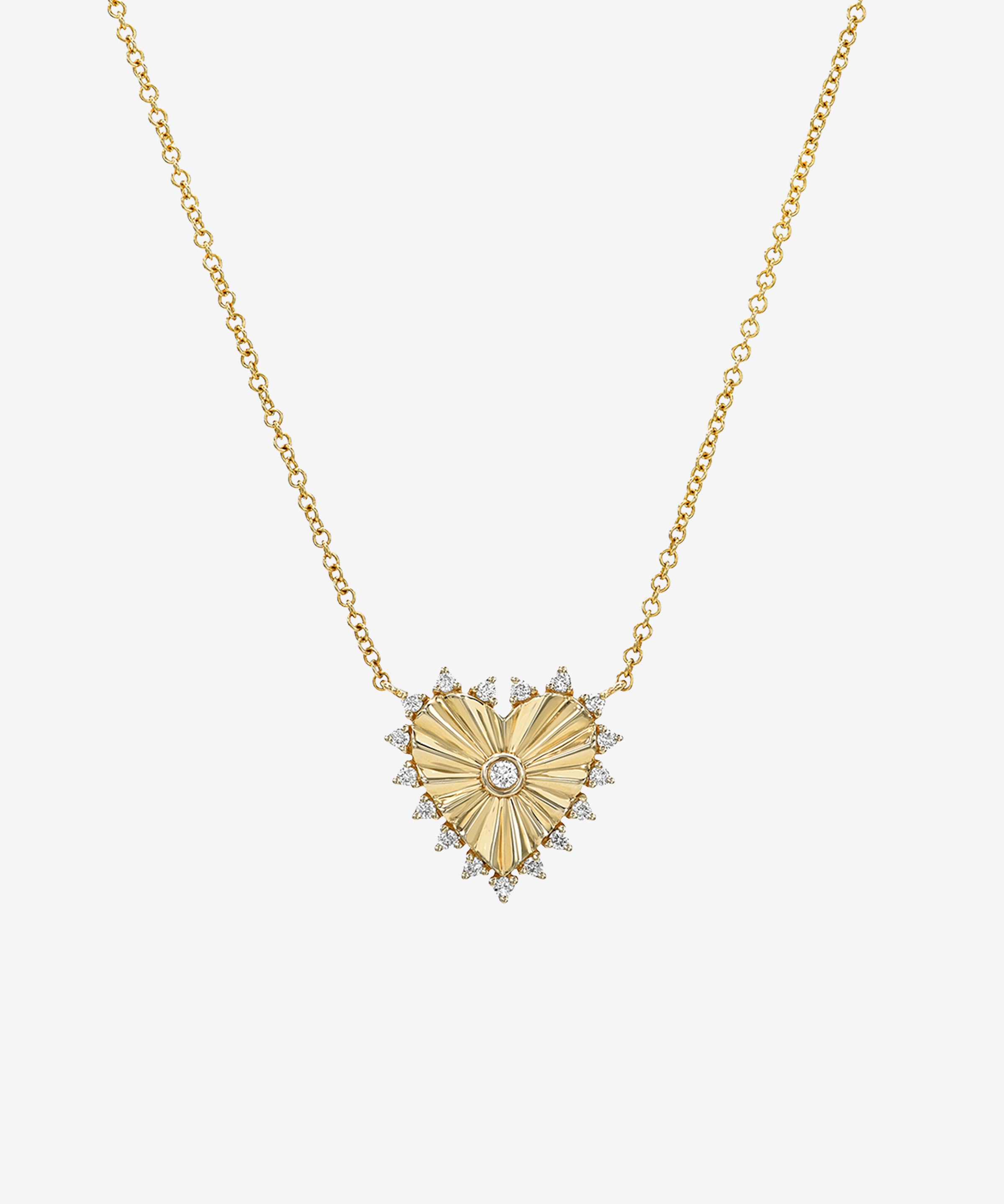 Diamond Framed Small Fluted Heart Necklace Zoe Lev Jewelry