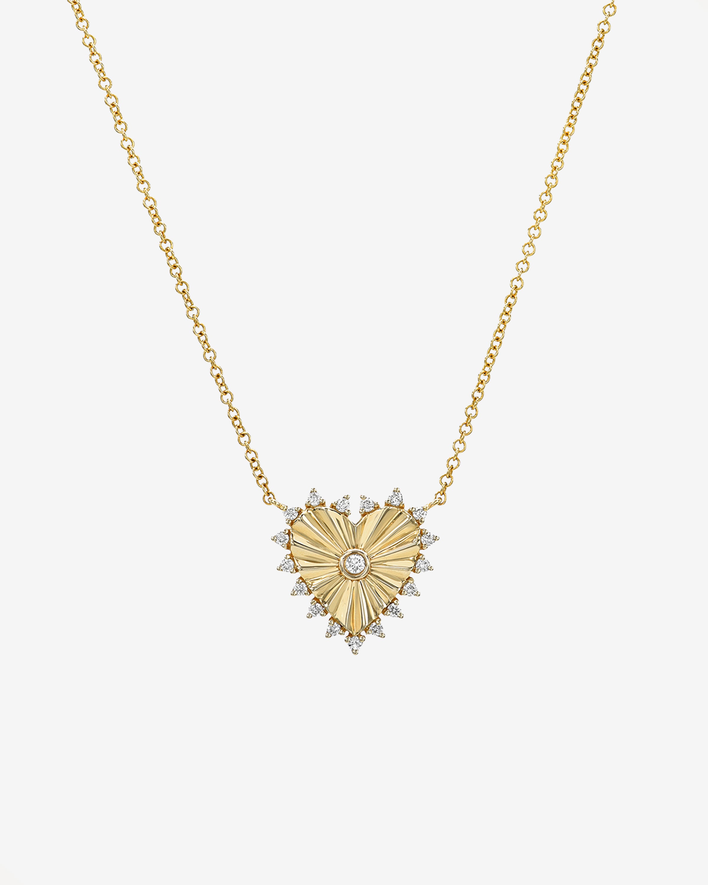 Diamond Framed Small Fluted Heart Necklace Zoe Lev Jewelry