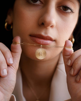 Pleated Disc with Mini Diamond Initial Pendant