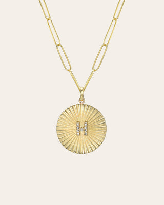 Pleated Disc with Mini Diamond Initial Pendant