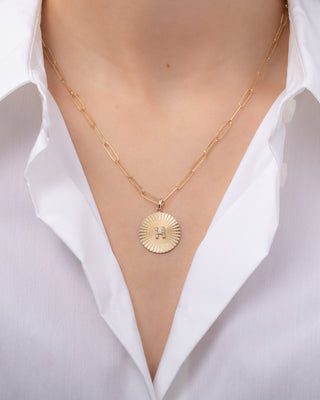 Pleated Disc with Mini Diamond Initial Pendant