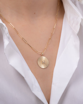 Pleated Disc with Mini Diamond Initial Pendant