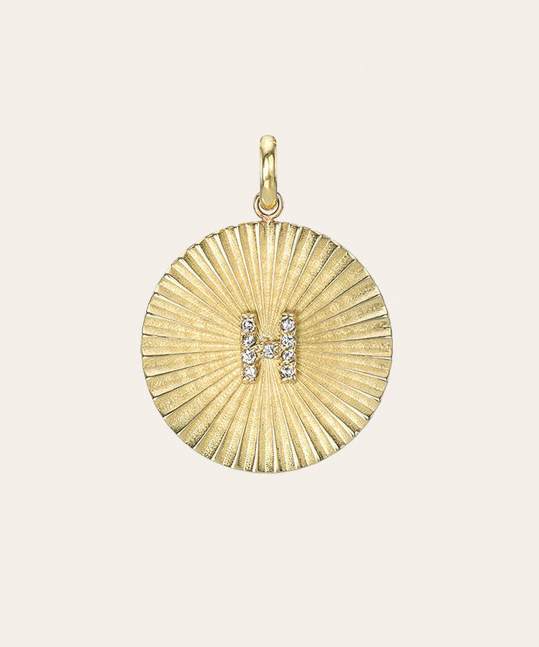 Pleated Disc with Mini Diamond Initial 'H' Pendant SAMPLE SALE Zoe Lev Jewelry
