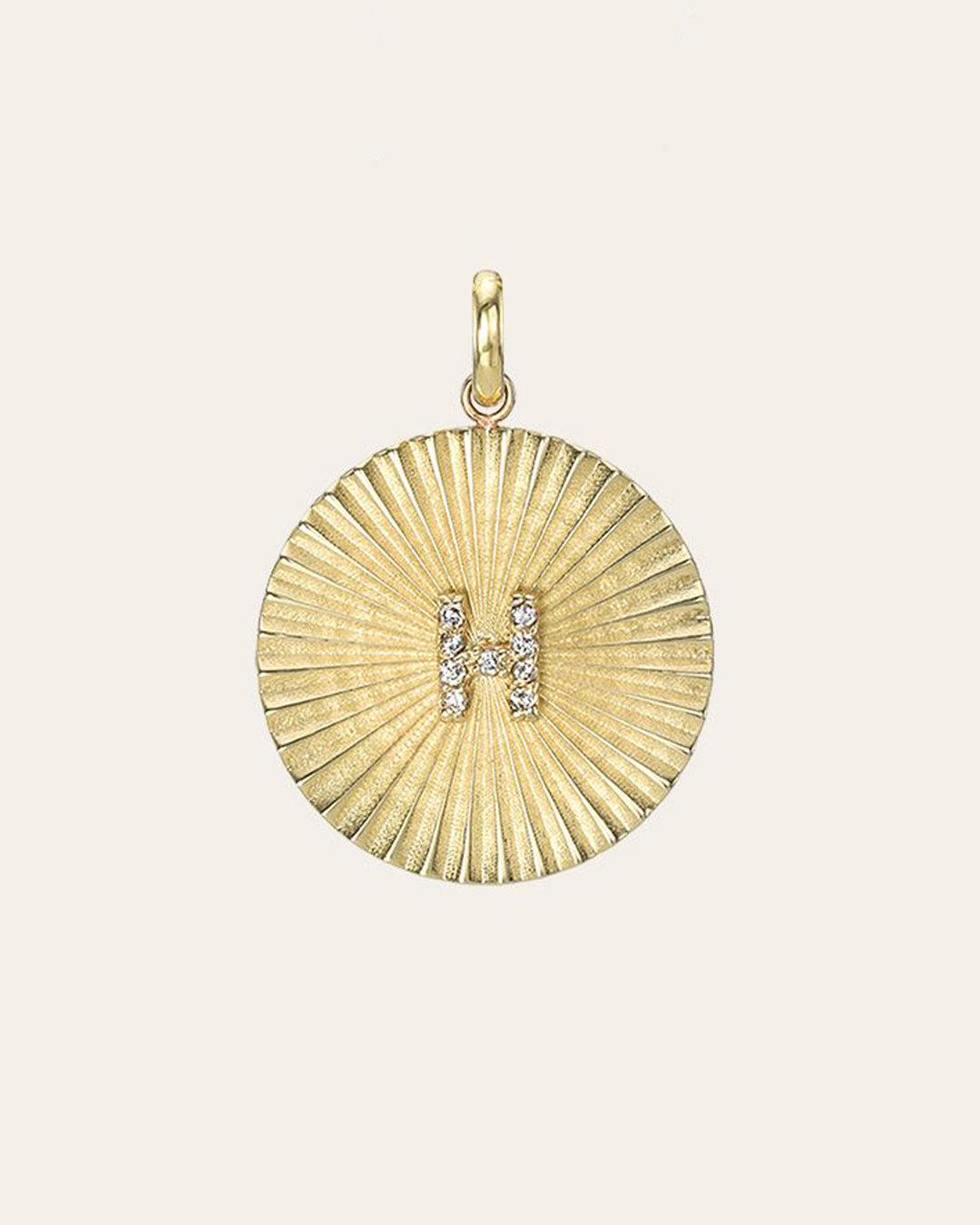 Pleated Disc with Mini Diamond Initial 'H' Pendant SAMPLE SALE Zoe Lev Jewelry