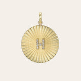 Pleated Disc with Mini Diamond Initial 'H' Pendant SAMPLE SALE Zoe Lev Jewelry