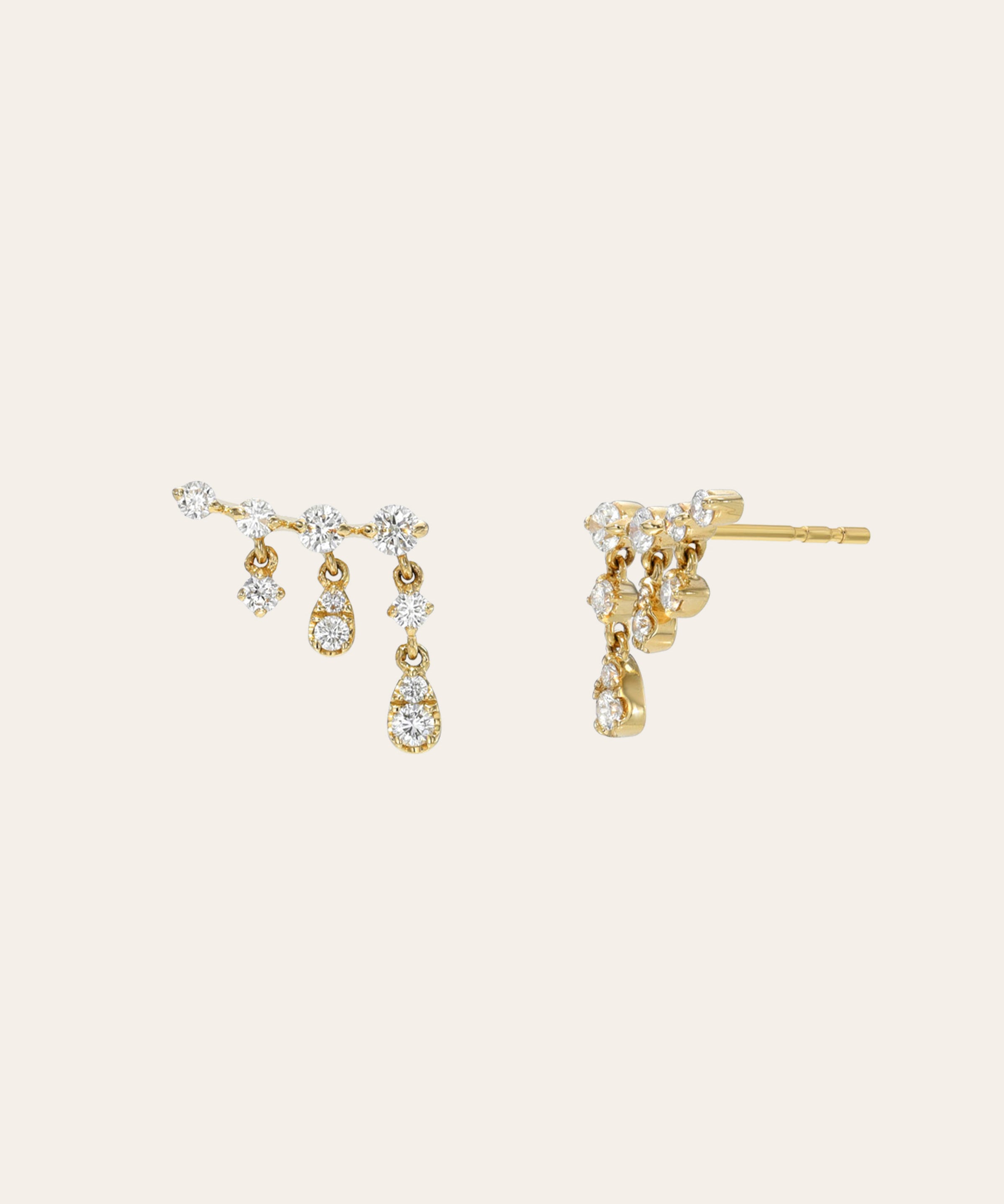 Prong Diamond Drop Chain Stud Earrings Zoe Lev Jewelry