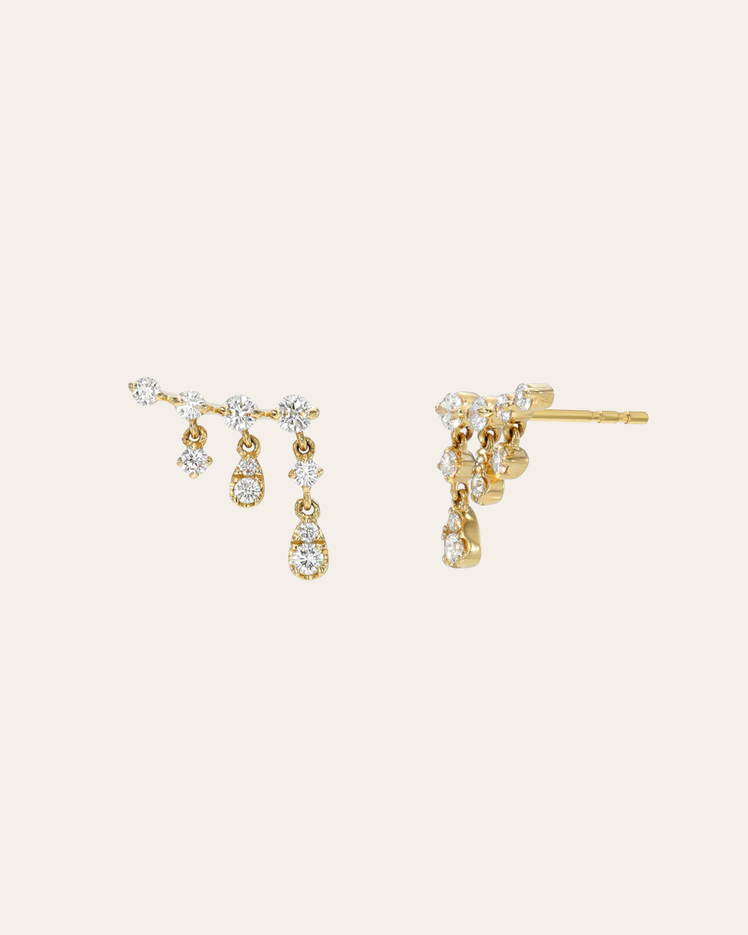 Prong Diamond Drop Chain Stud Earrings Zoe Lev Jewelry