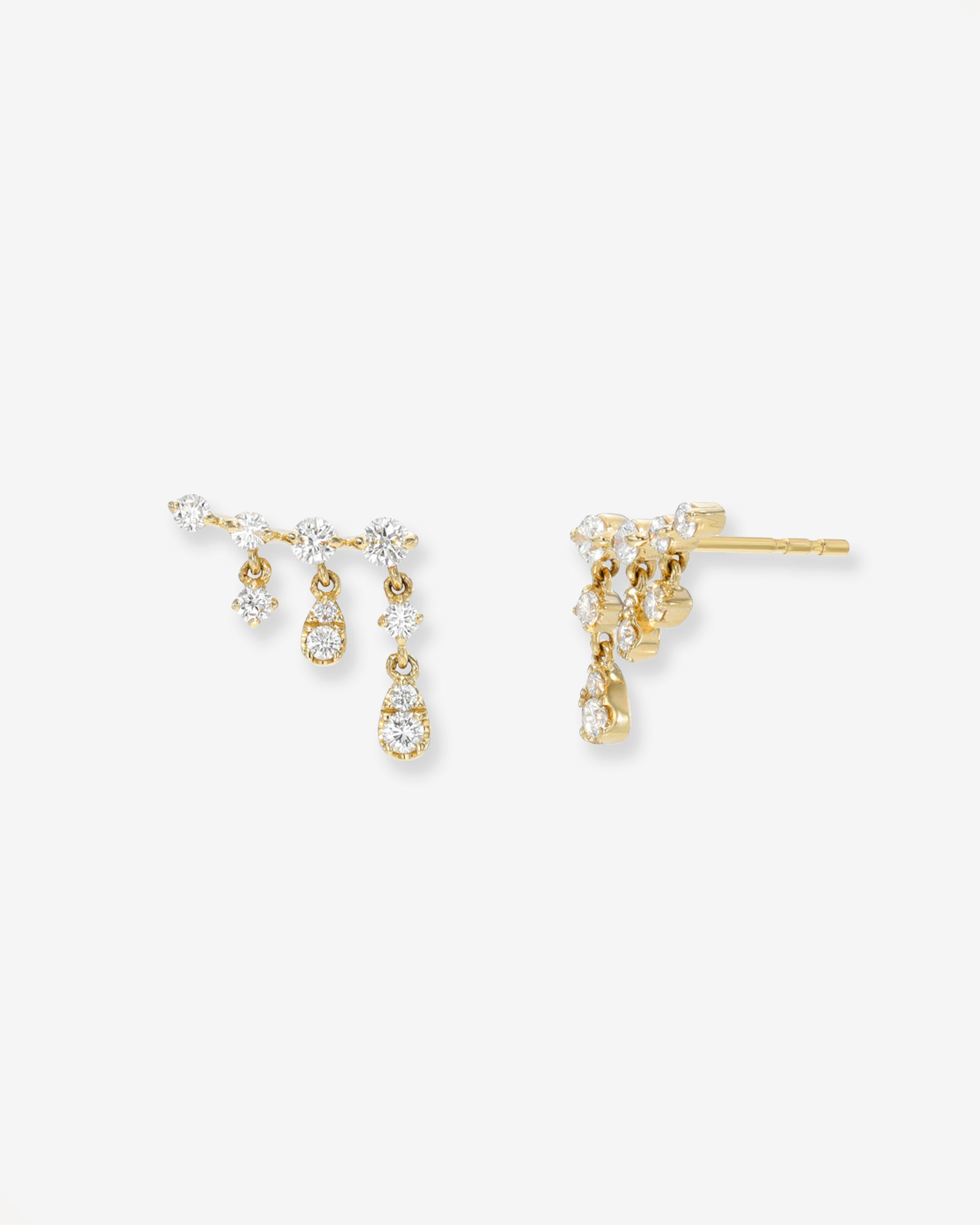 Prong Diamond Drop Chain Stud Earrings Zoe Lev Jewelry