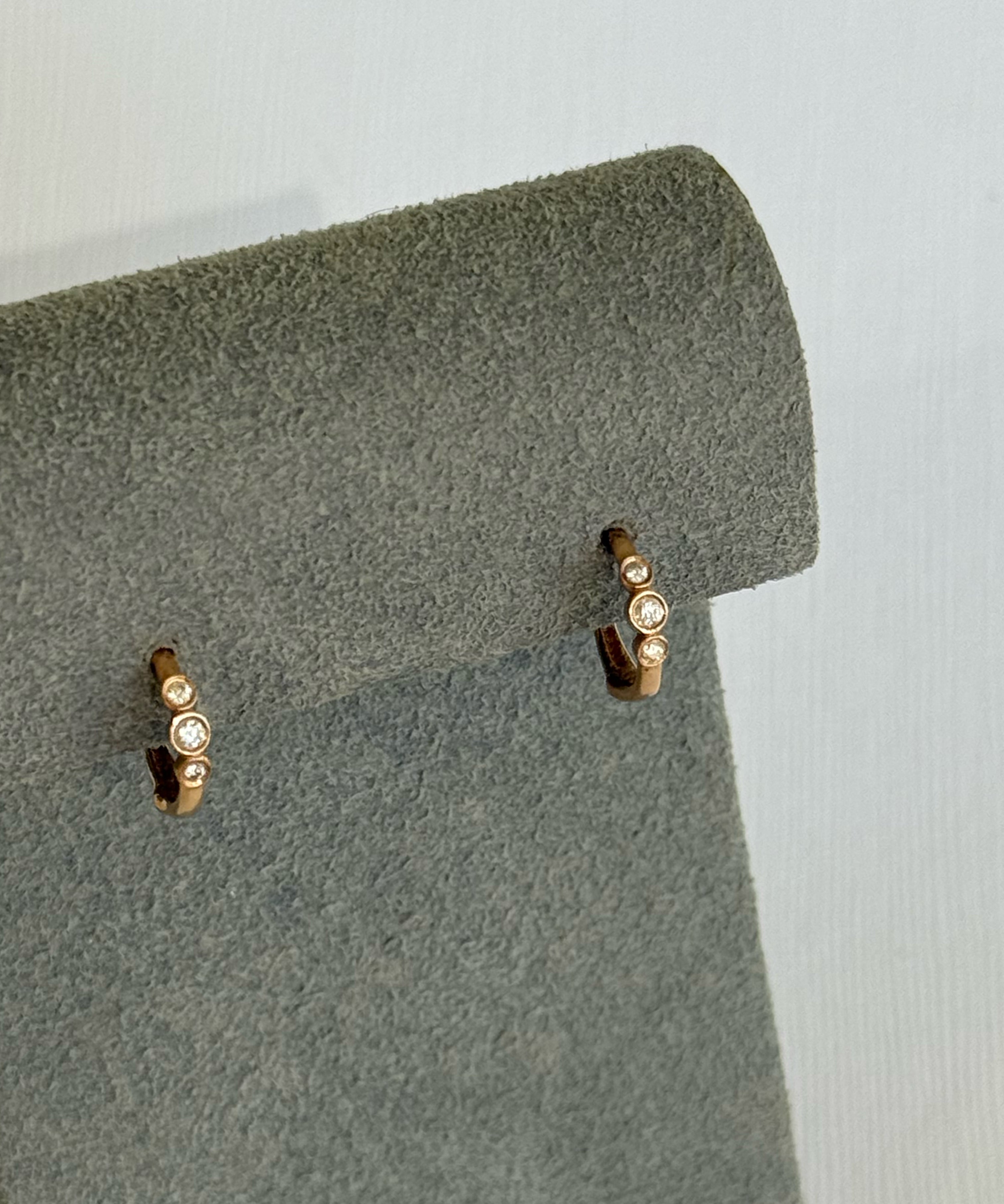 Rose Gold 3 Diamond Bezel Huggies - Pair SAMPLE SALE Zoe Lev Jewelry