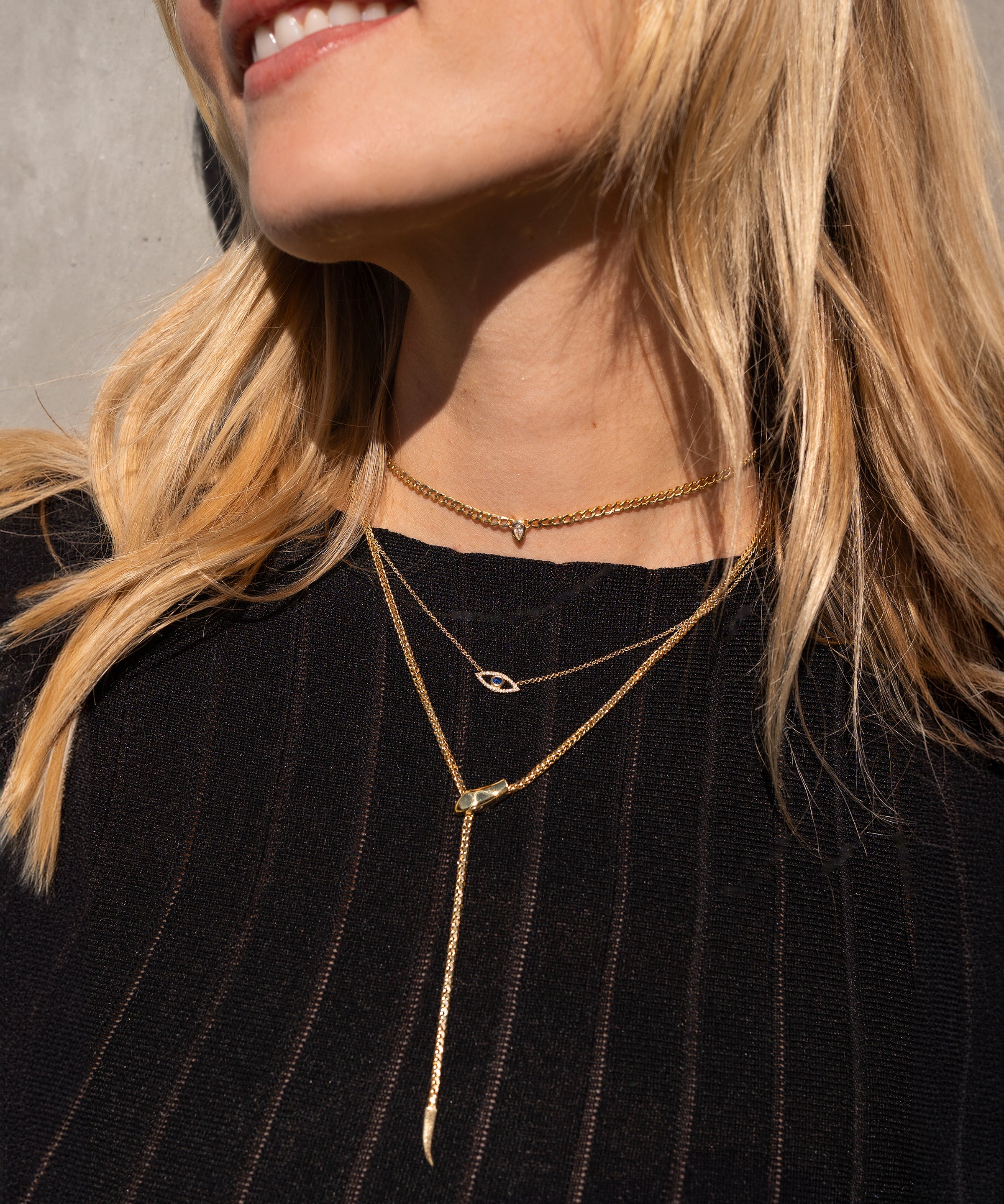 14K Gold Biting Snake Chain Lariat Necklace Chains Zoe Lev Jewelry