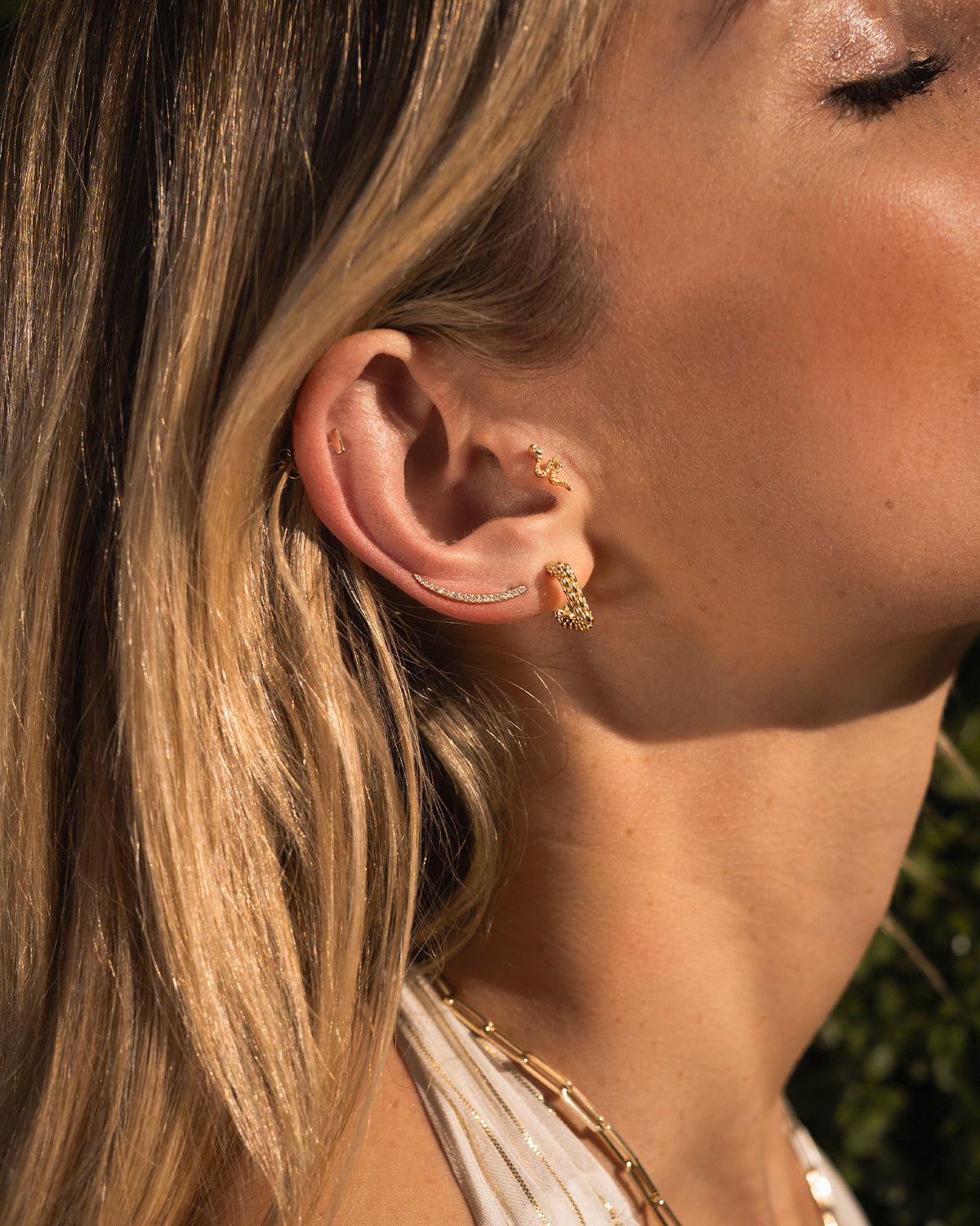 14K Gold and Diamond Snake Stud Earrings
