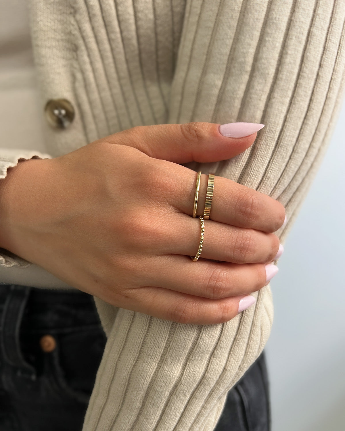 14k Gold Thin Notched Ring Zoe Lev Jewelry