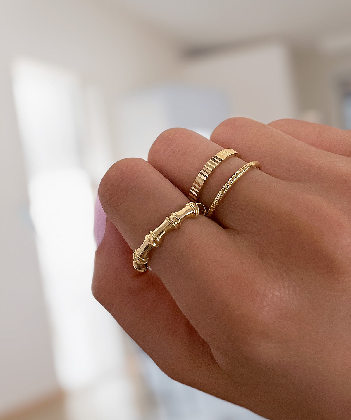 14K Gold Thin Ribbed Band Zoe Lev Jewelry