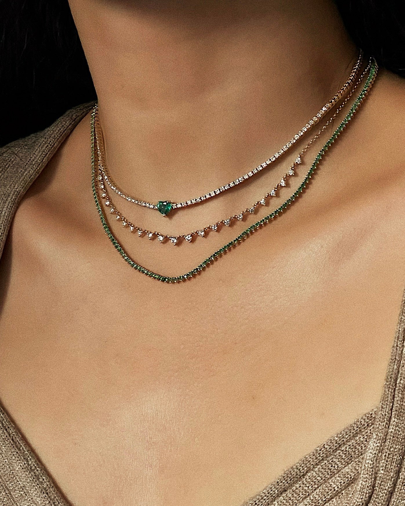 3 Prong Emerald Tennis Necklace Zoe Lev Jewelry