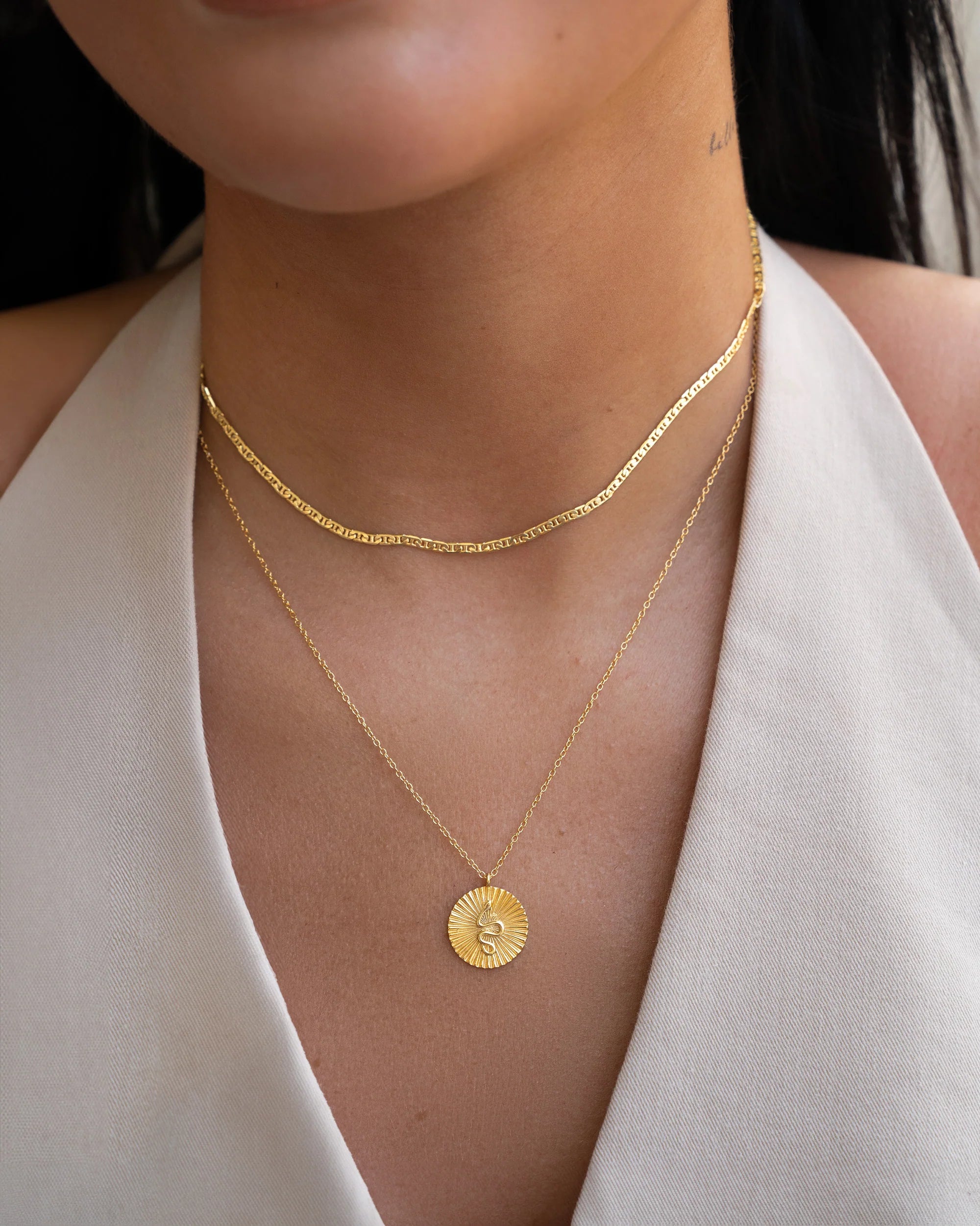 Pleated Disc Snake Necklace Vermeil Zoe Lev Jewelry