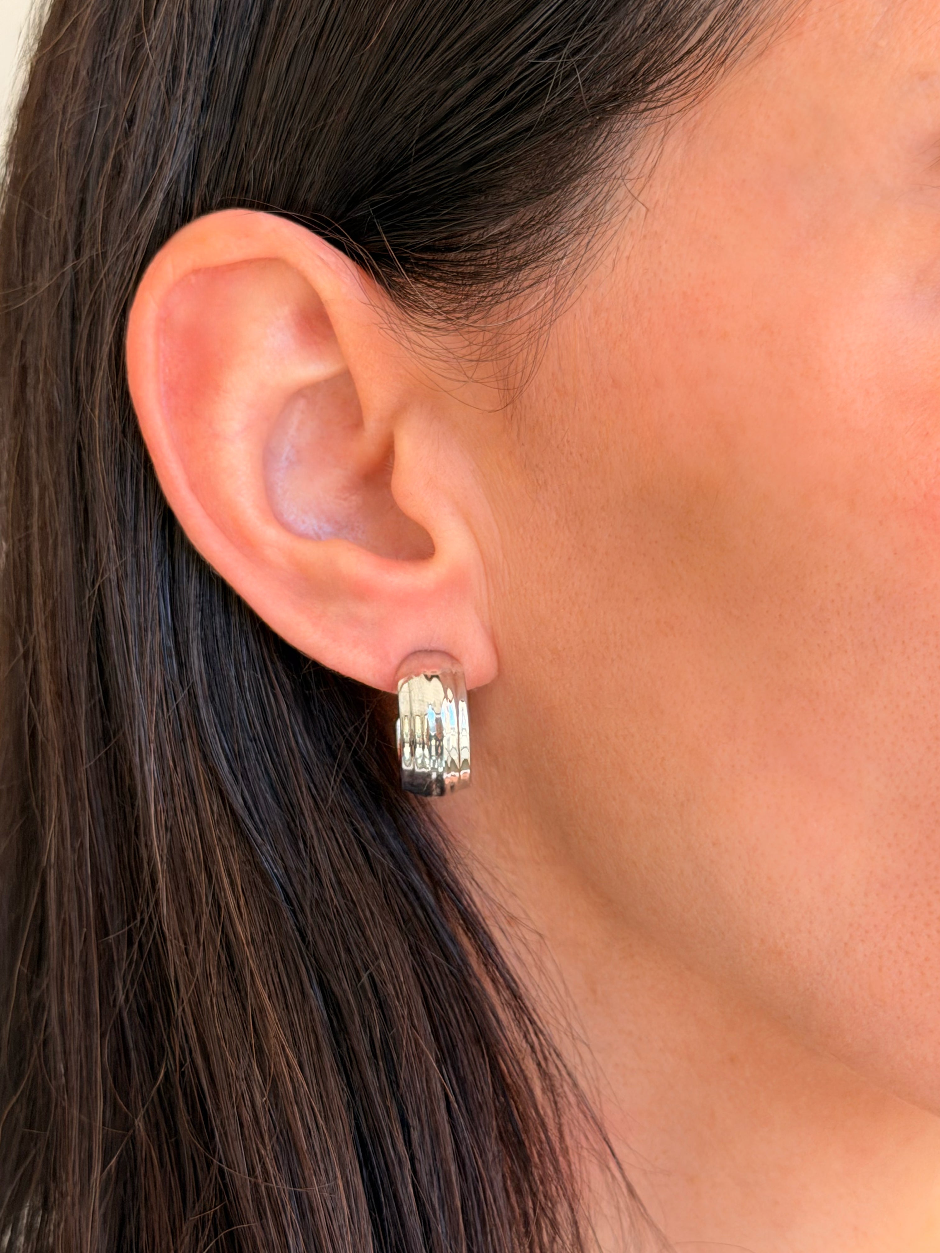 Thick Ribbed Flat Half Hoop Studs Vermeil Zoe Lev Jewelry