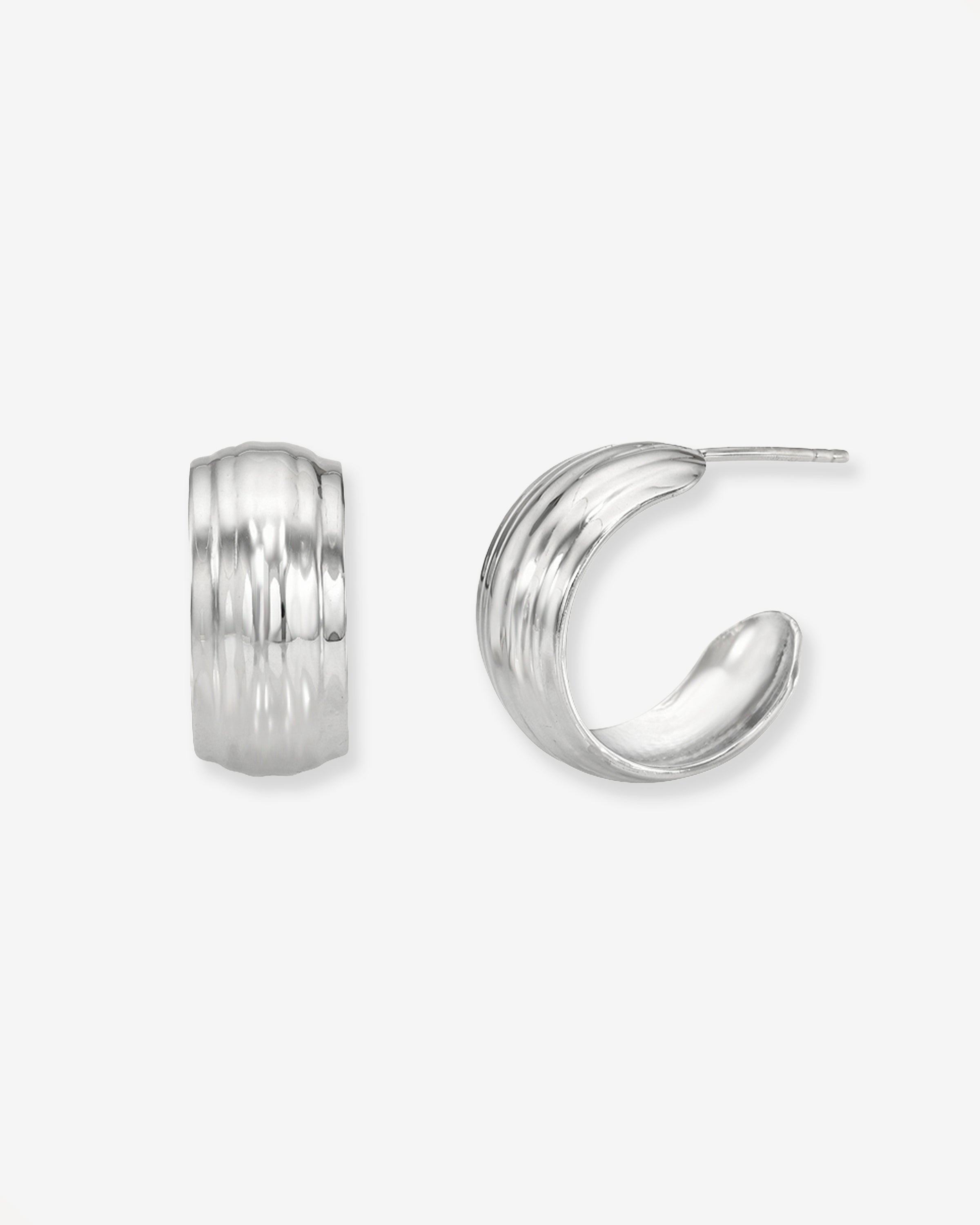 Thick Ribbed Flat Half Hoop Studs