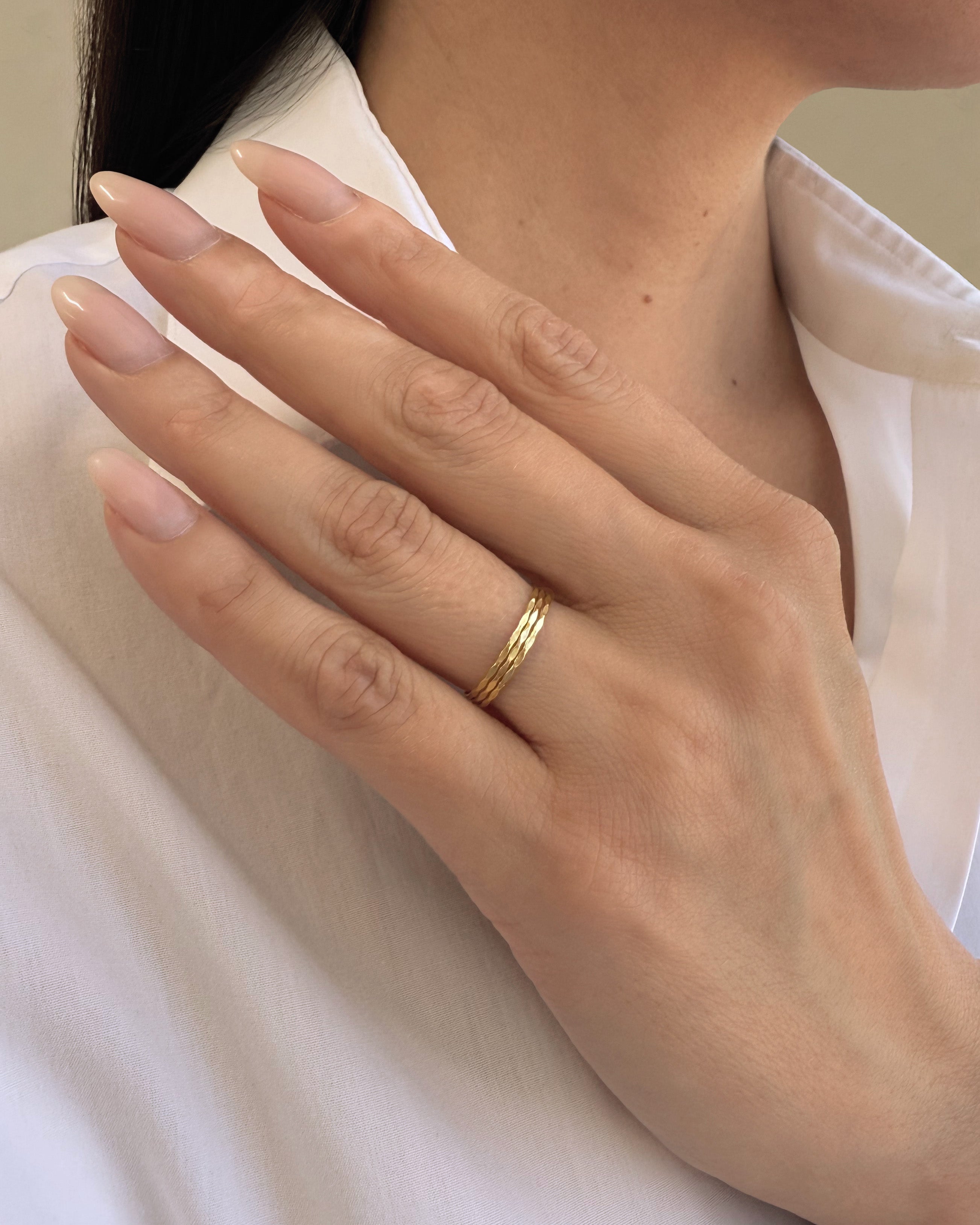 14K Gold Thin Hammered Stacking Ring Zoe Lev Jewelry