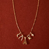 14K Gold Stone Initial Necklace