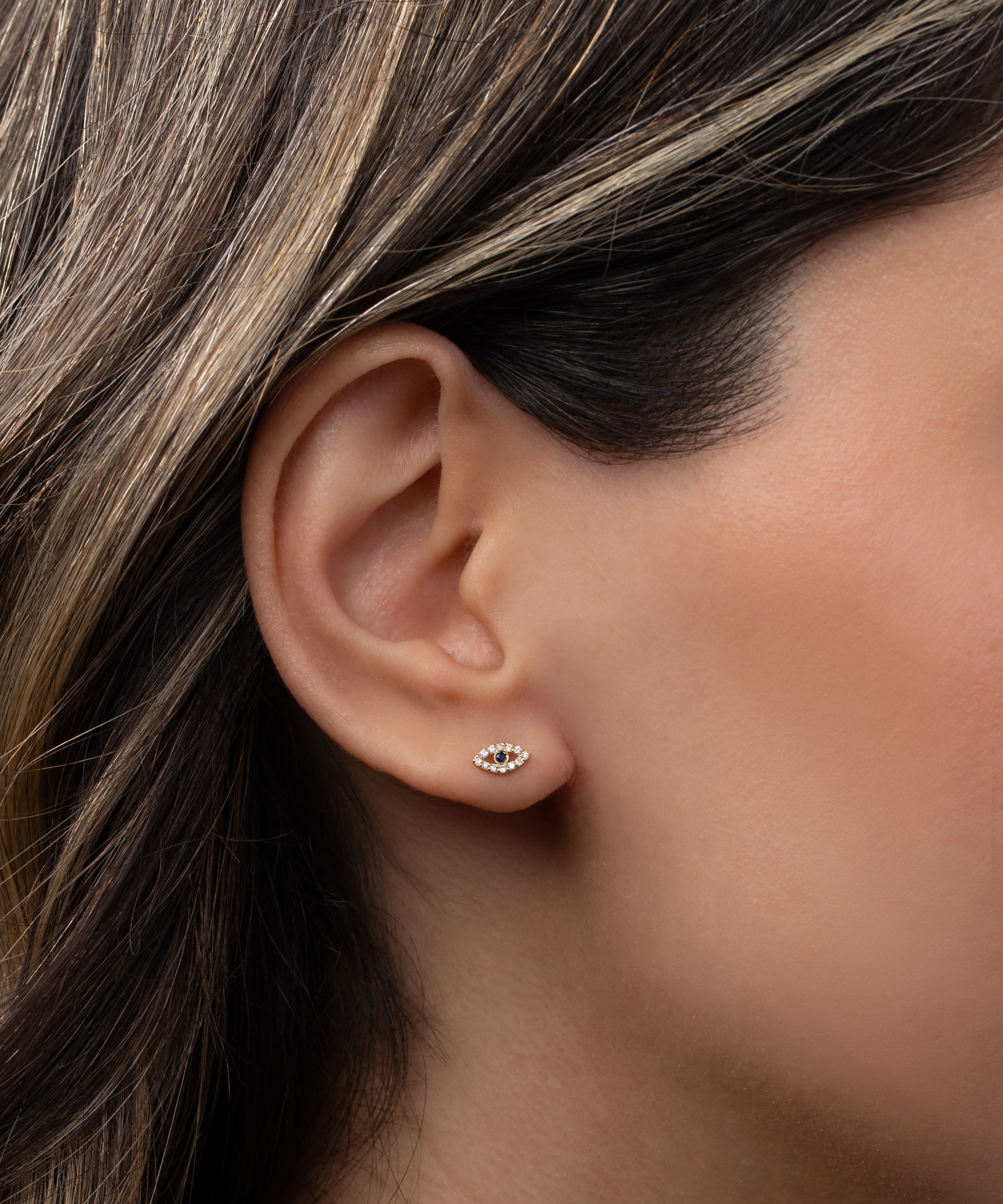Tiny Diamond Evil Eye Stud Earring Zoe Lev Jewelry
