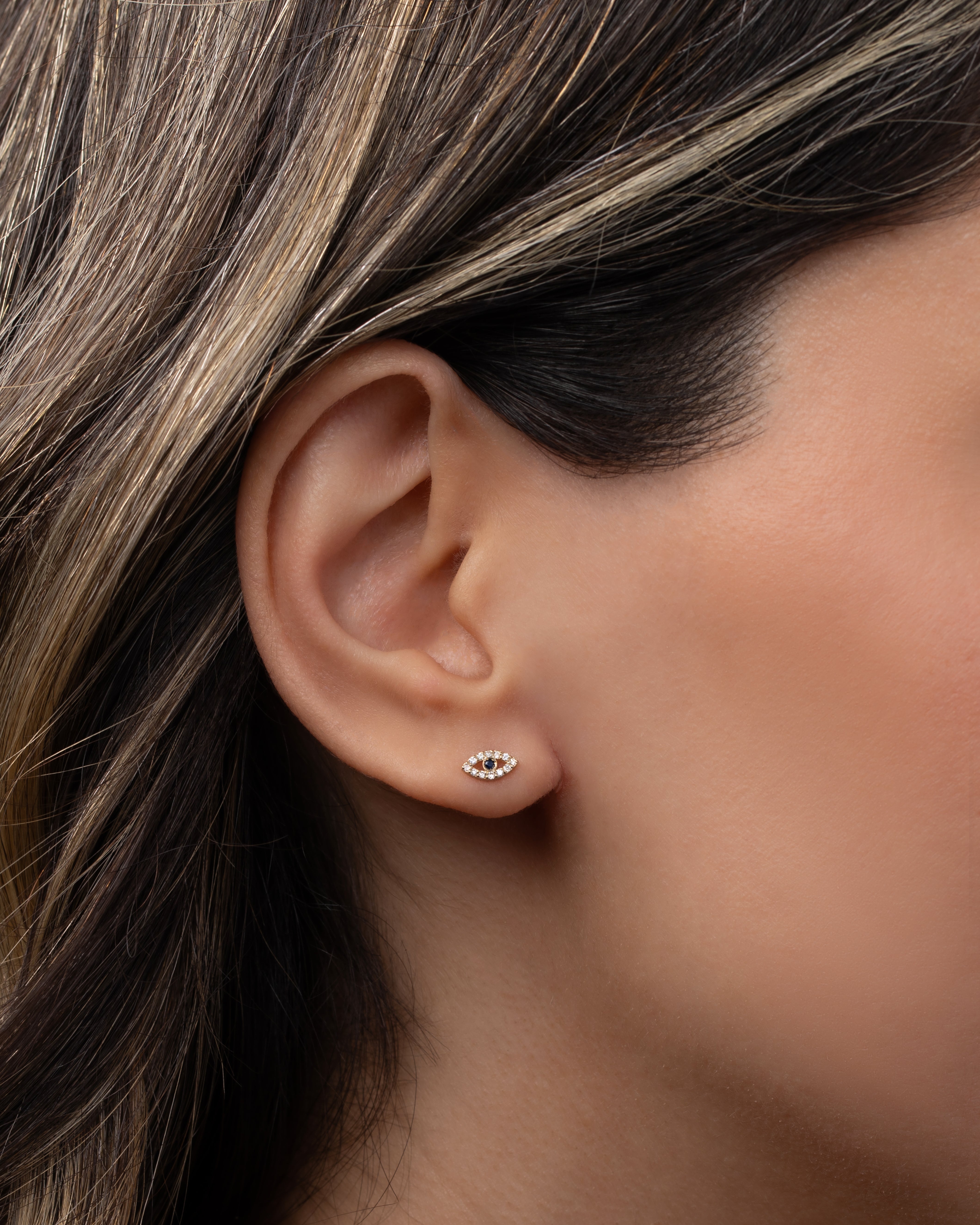 Tiny Diamond Evil Eye Stud Earring Zoe Lev Jewelry