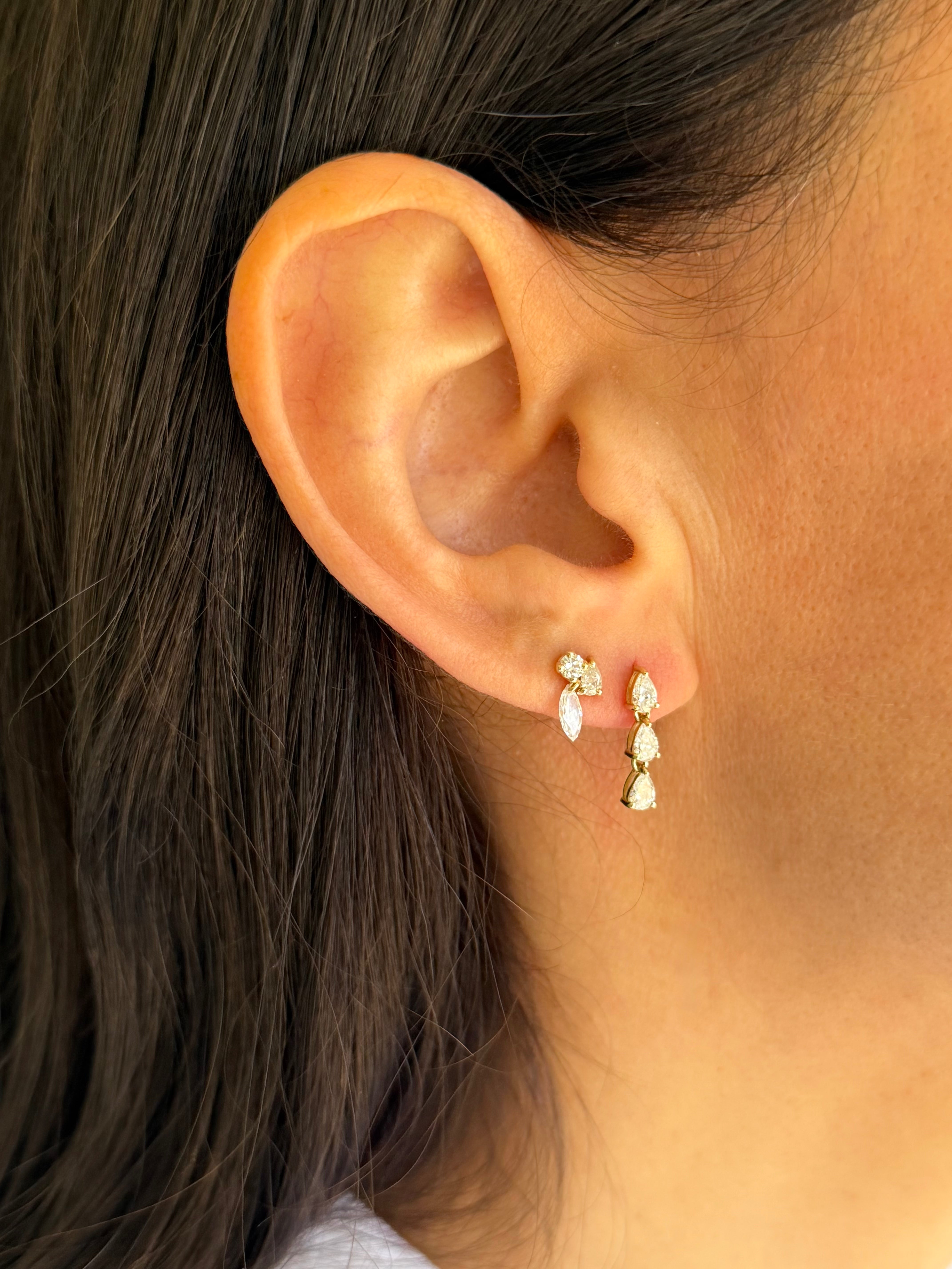 Lab Diamond Triple 3 Prong Pear Drop Stud Studs Zoe Lev Jewelry