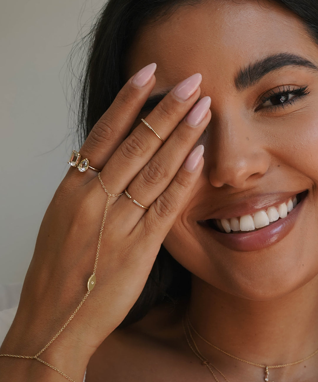 14K Gold Diamond Evil Eye Hand Chain Zoe Lev Jewelry