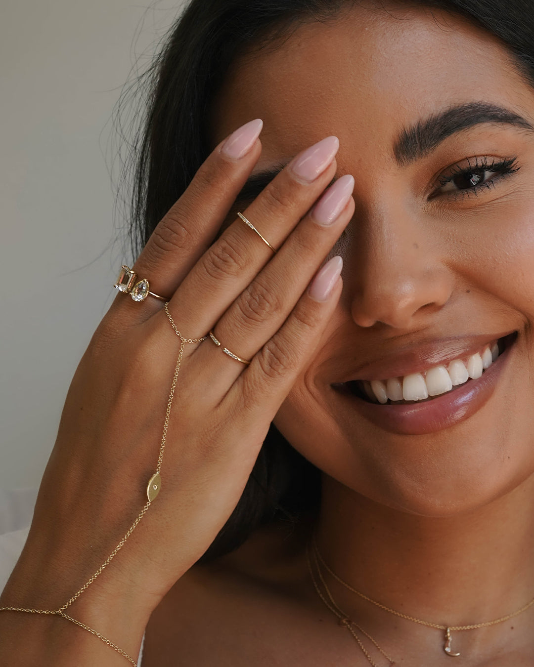 14K Gold Diamond Evil Eye Hand Chain Zoe Lev Jewelry