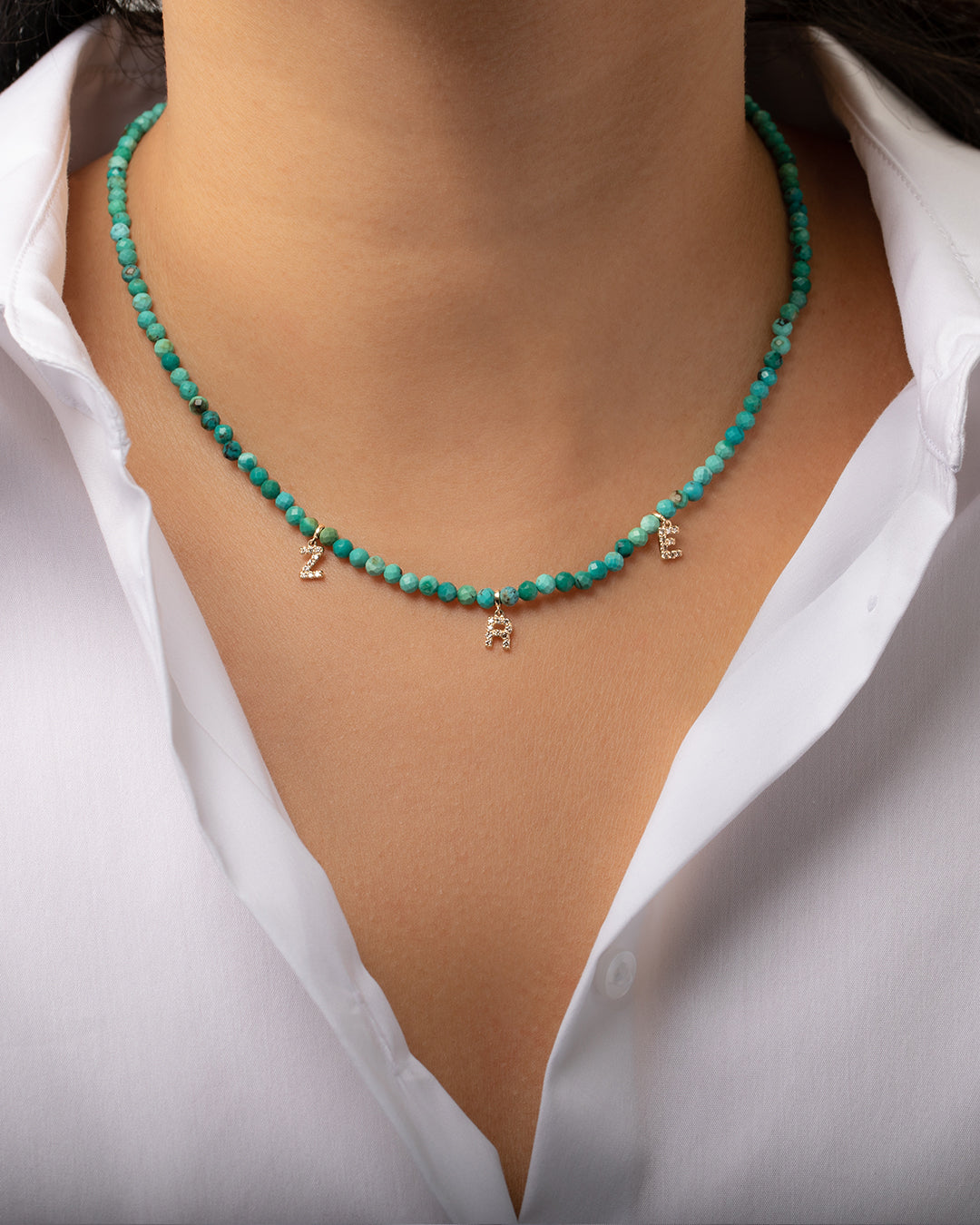 Turquoise Bead Necklace Personalized Zoe Lev Jewelry