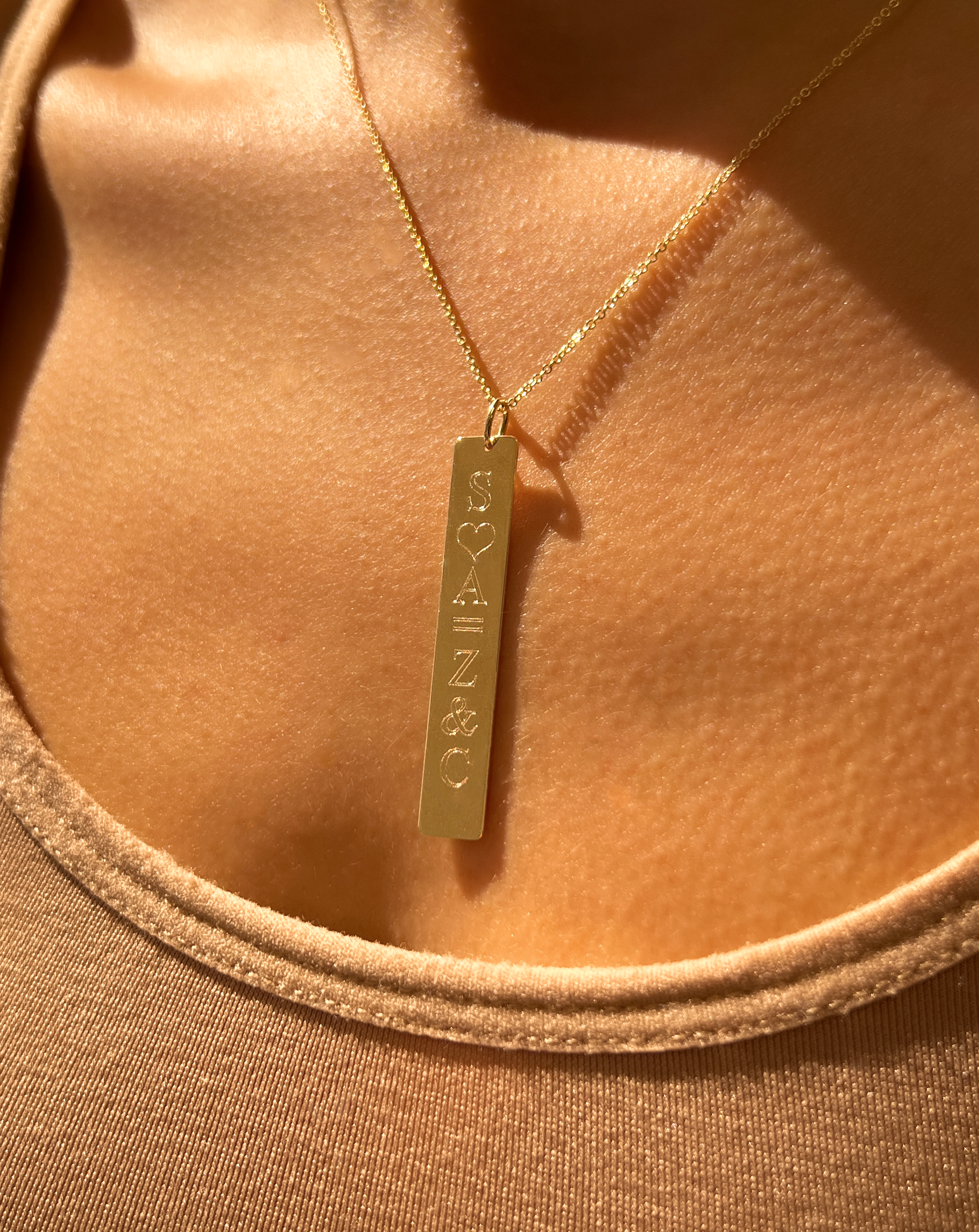 14k Gold Vertical Nameplate Pendant Personalized Zoe Lev Jewelry
