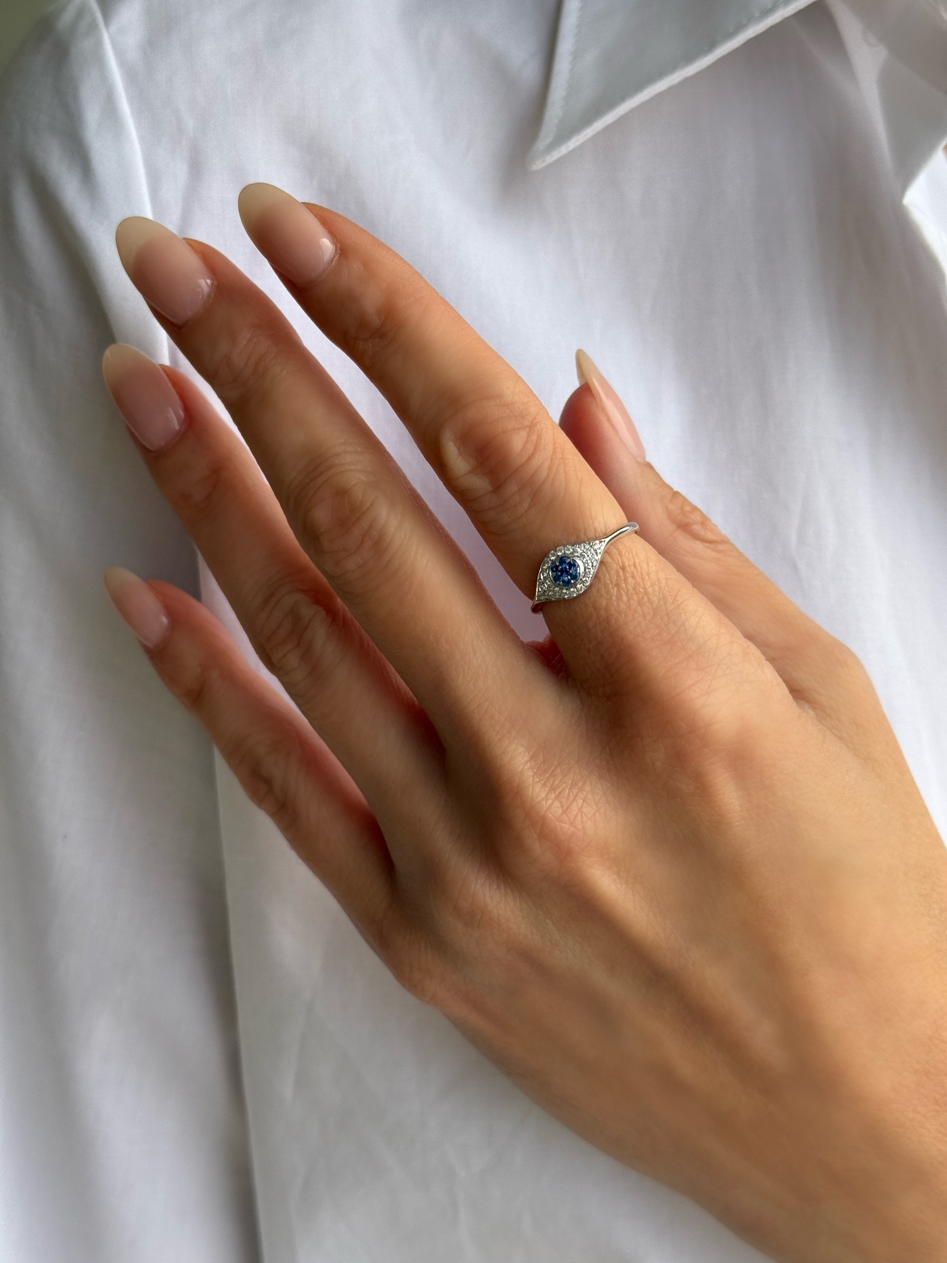 Diamond Evil Eye Ring - Size 6 SAMPLE SALE Zoe Lev Jewelry