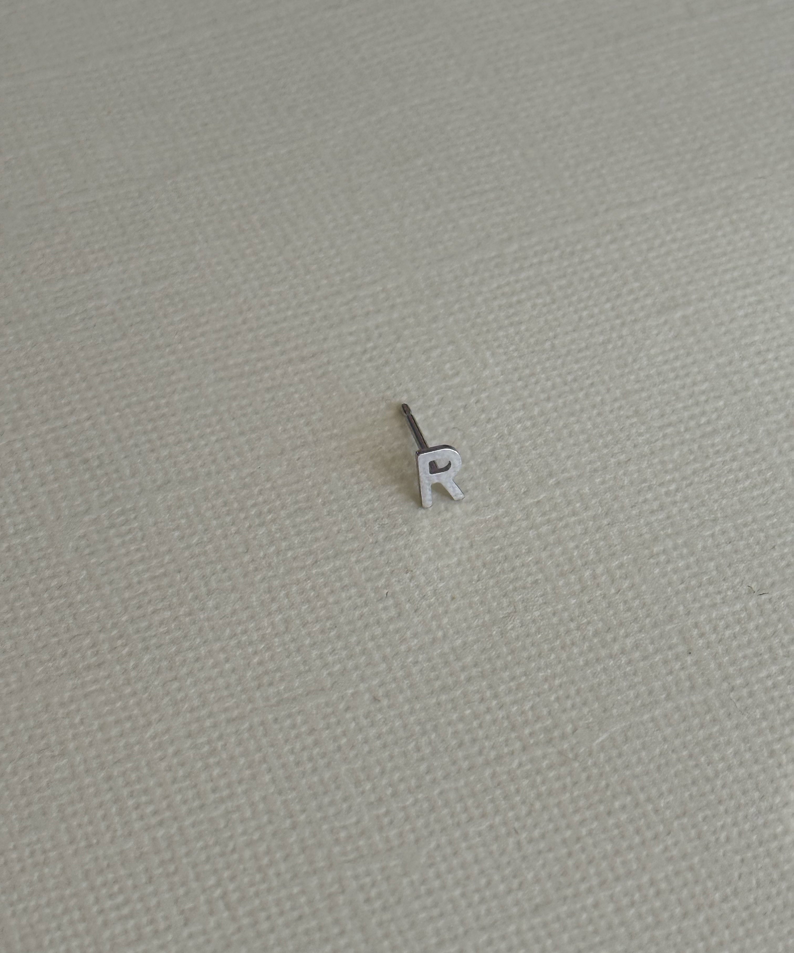 White Gold Mini Initial 'R' Stud - Single SAMPLE SALE Zoe Lev Jewelry