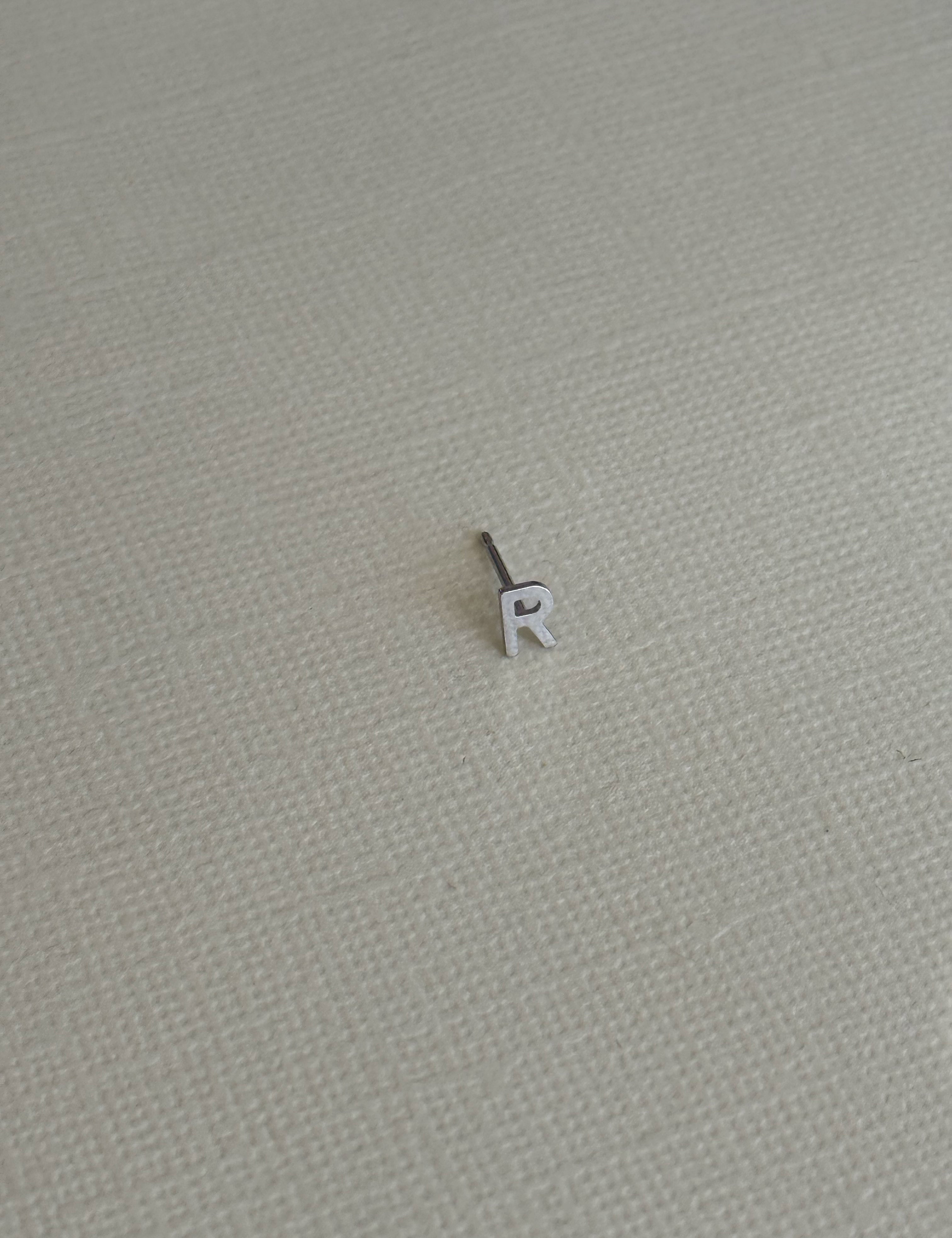 White Gold Mini Initial 'R' Stud - Single SAMPLE SALE Zoe Lev Jewelry